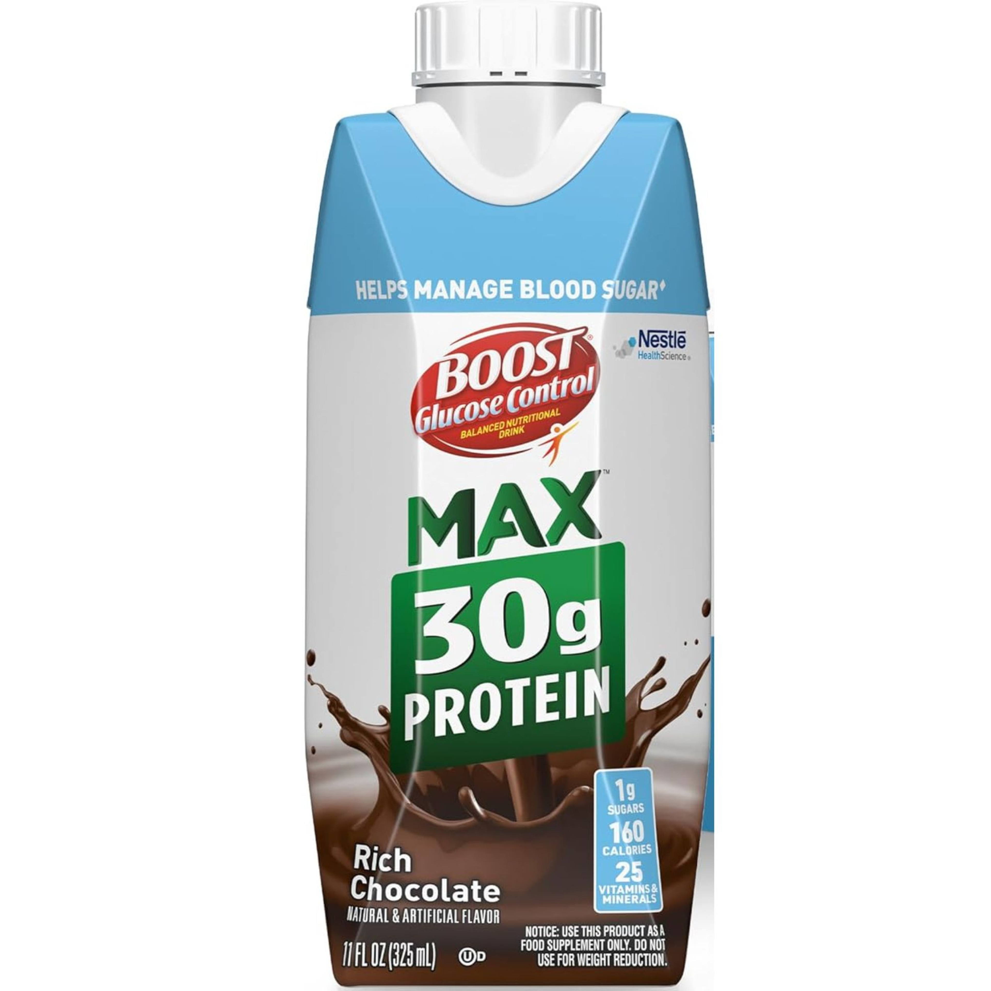 Boost Glucose Control Max Balanced Nutritional Drink, 11 oz, Bottle, Rich Chocolate