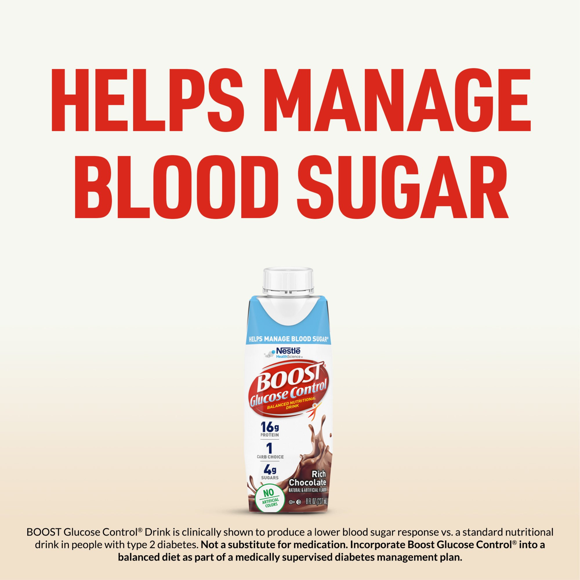 Boost Glucose Control Balanced Nutritional Drink, Carton, 8 oz., Rich Chocolate