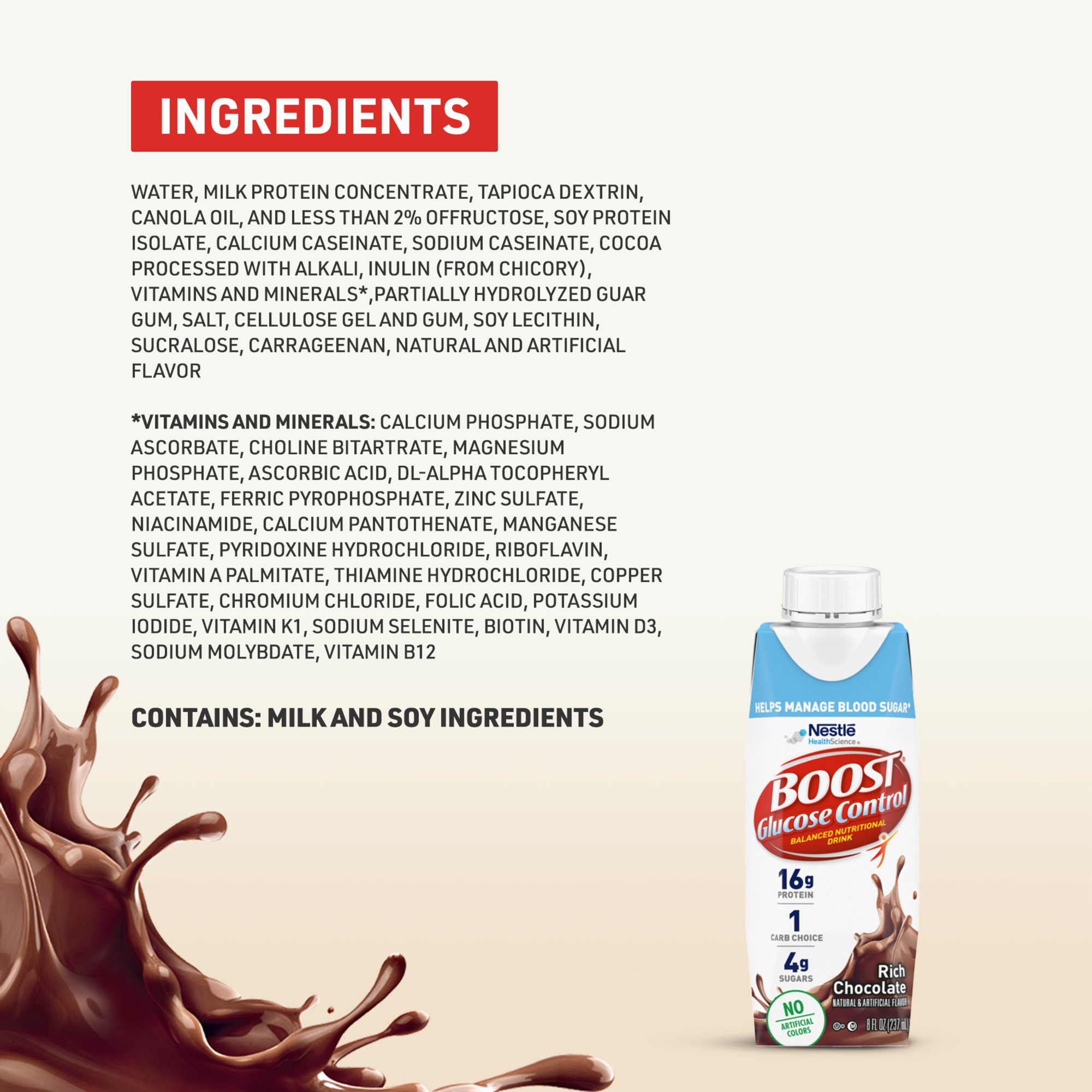 Boost Glucose Control Balanced Nutritional Drink, Carton, 8 oz., Rich Chocolate