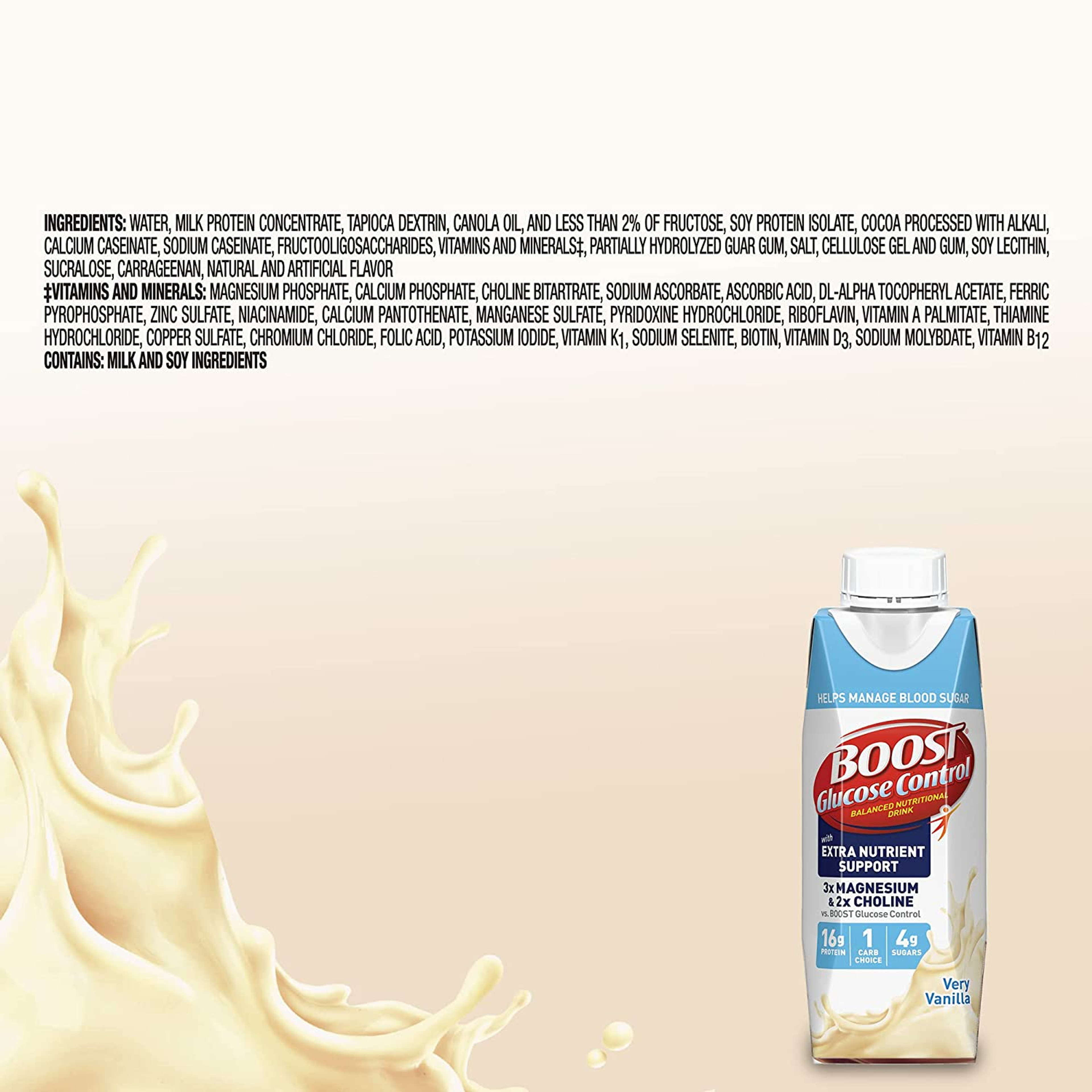 Boost Glucose Control Balanced Nutritional Drink, Carton, 8 oz., Very Vanilla