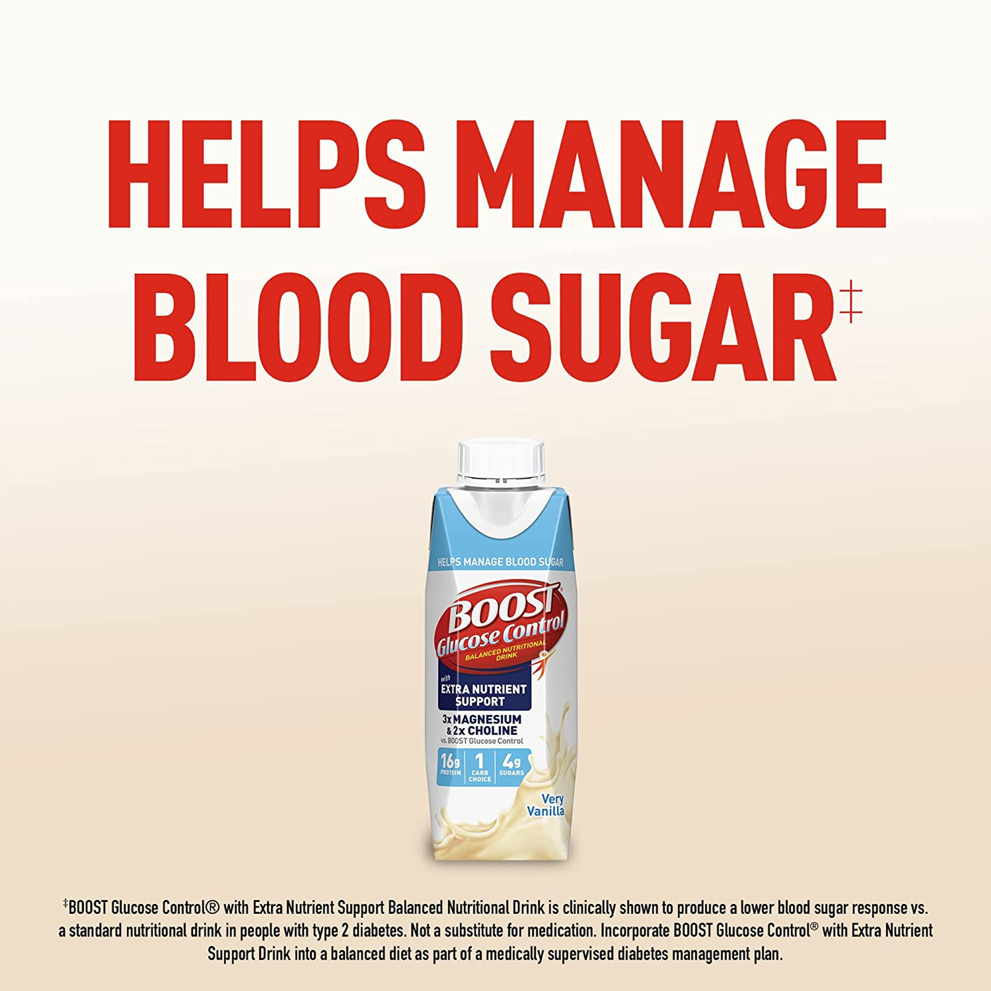 Boost Glucose Control Balanced Nutritional Drink, Carton, 8 oz., Very Vanilla