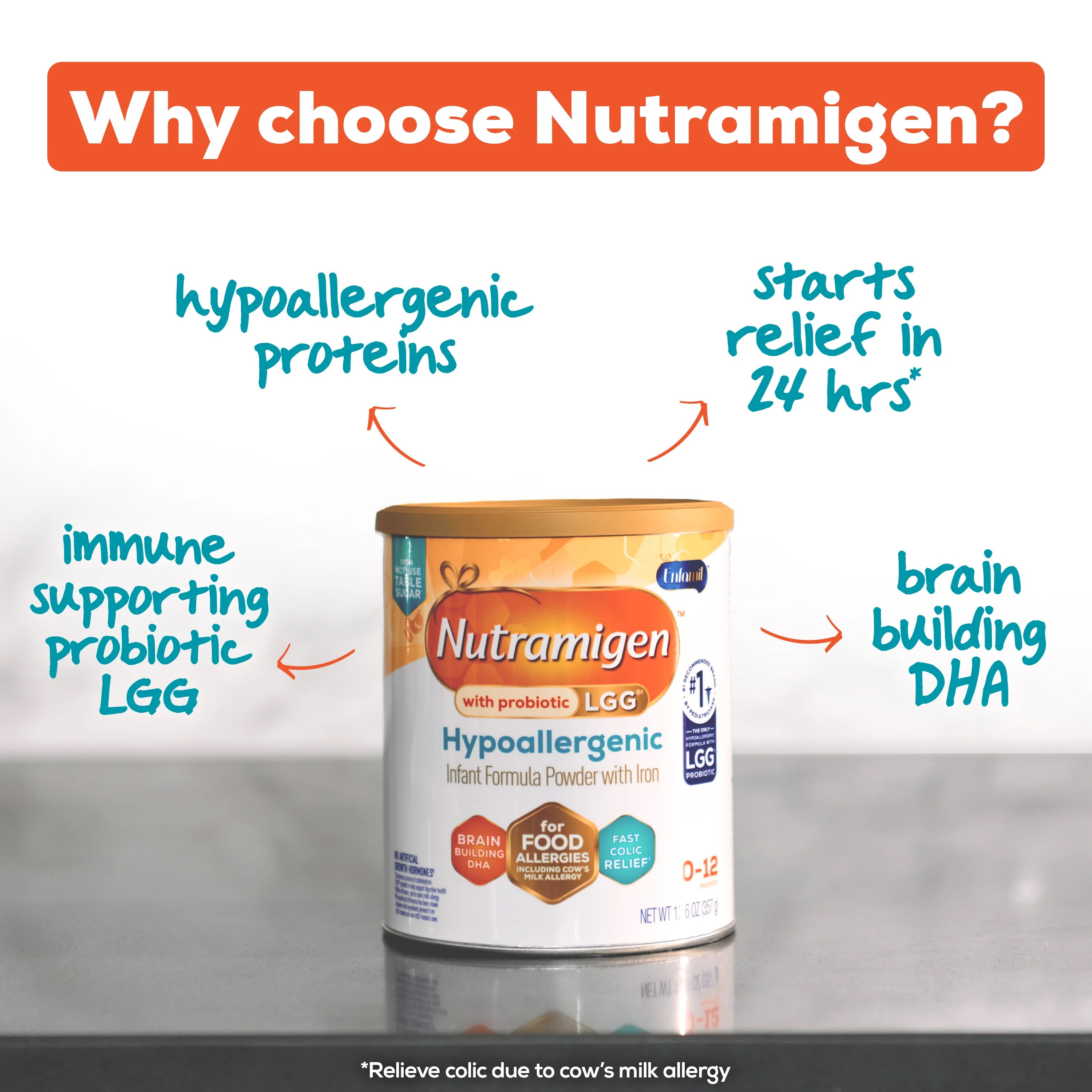 Enfamil Nutramigen with Enflora LGG Hypoallergenic Infant Formula Powder with Iron, Can, 12.6 oz.