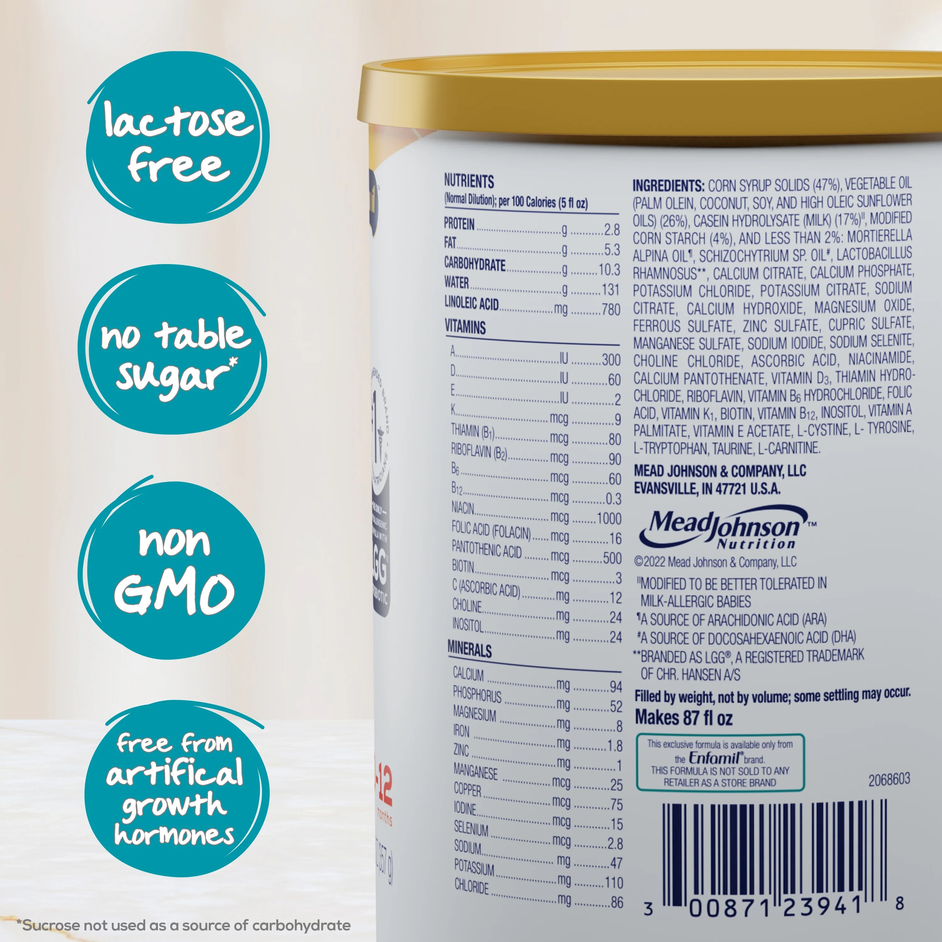 Enfamil Nutramigen with Enflora LGG Hypoallergenic Infant Formula Powder with Iron, Can, 12.6 oz.