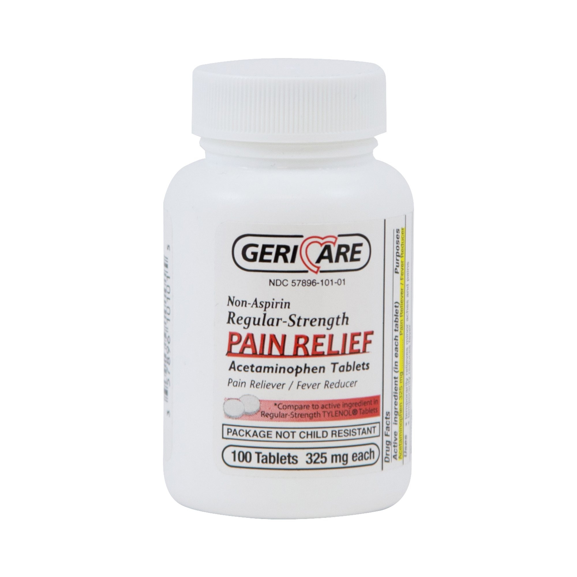 Geri-Care Non-Aspirin Regular-Strength Pain Relief Acetaminophen Tablets, 325 mg, 60-101-01, 1 Bottle (100 Tablets)