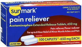 Sunmark Pain Reliever Acetaminophen Extended-Release Tablets, 650 mg, 70677001701, 1 Bottle (100 Tablets)