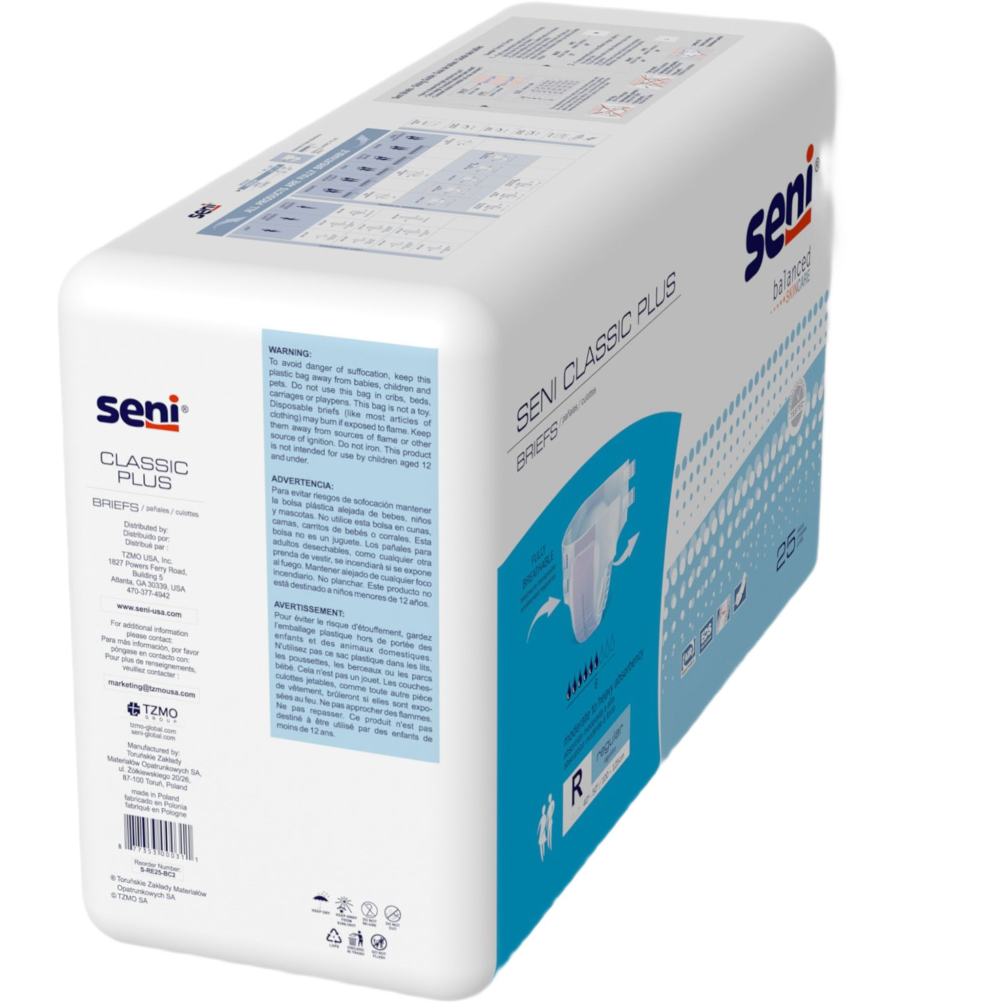 Seni Classic Plus Brief Adult Diapers with Tabs, Moderate Absorbency