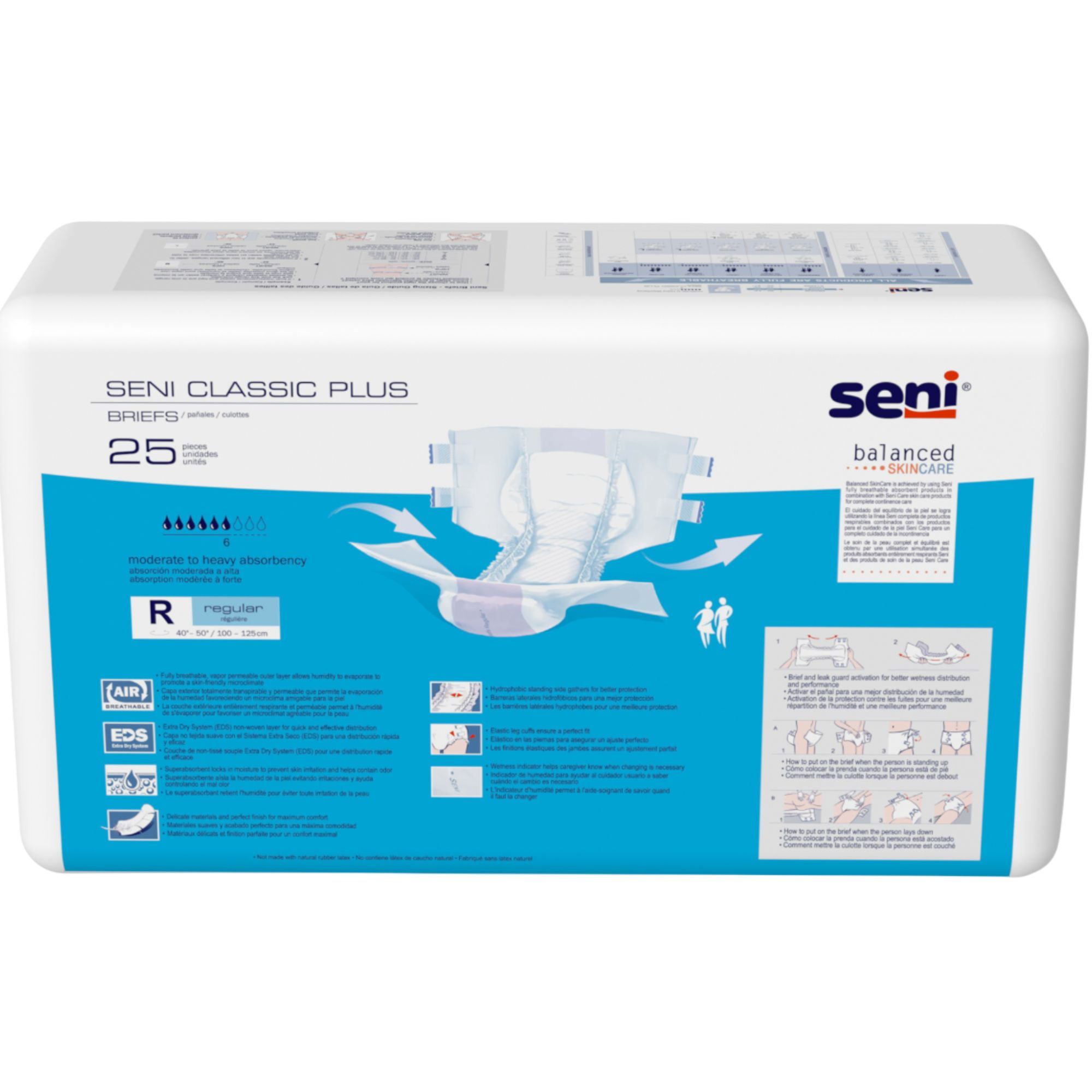 Seni Classic Plus Brief Adult Diapers with Tabs, Moderate Absorbency