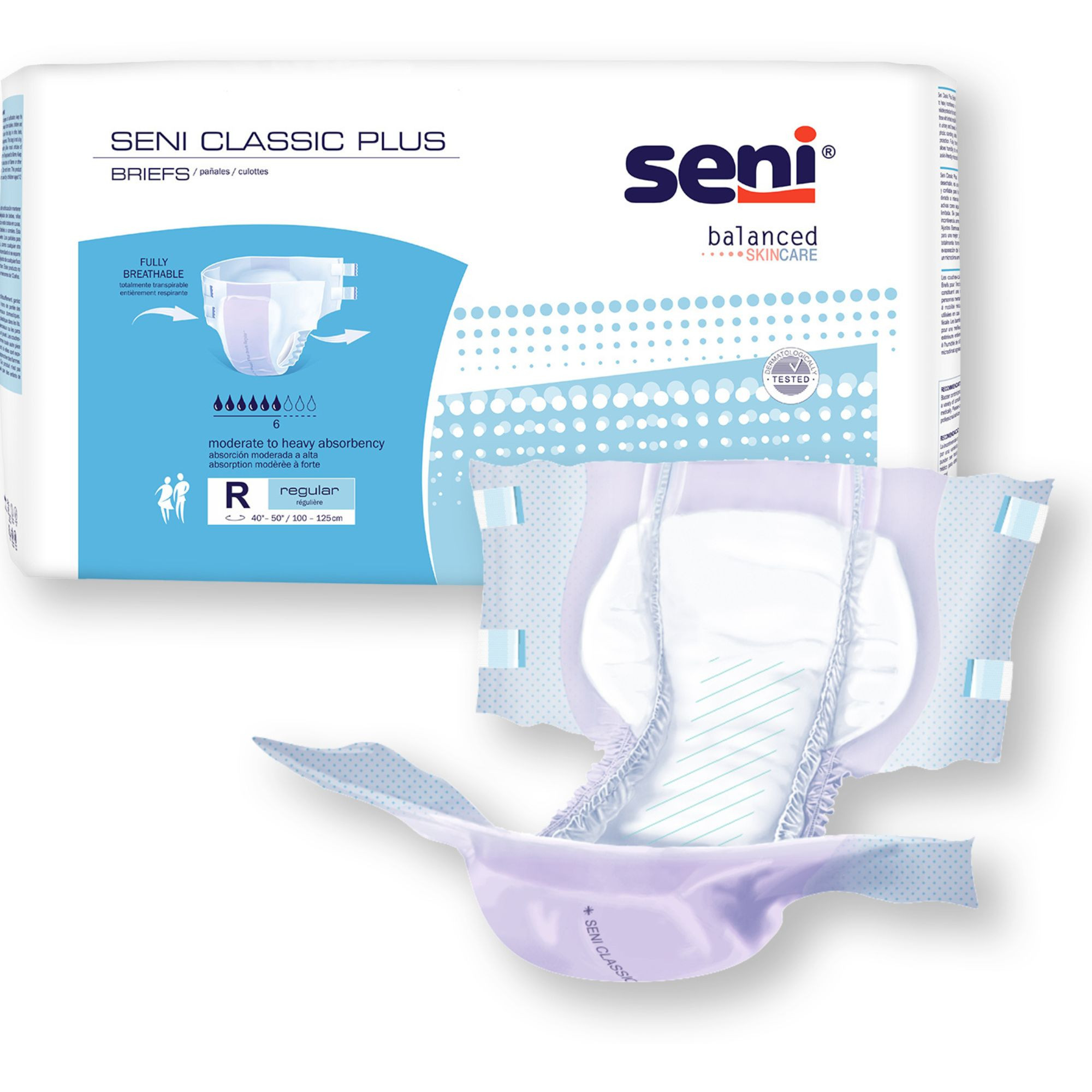 Seni Classic Plus Brief Adult Diapers with Tabs, Moderate Absorbency