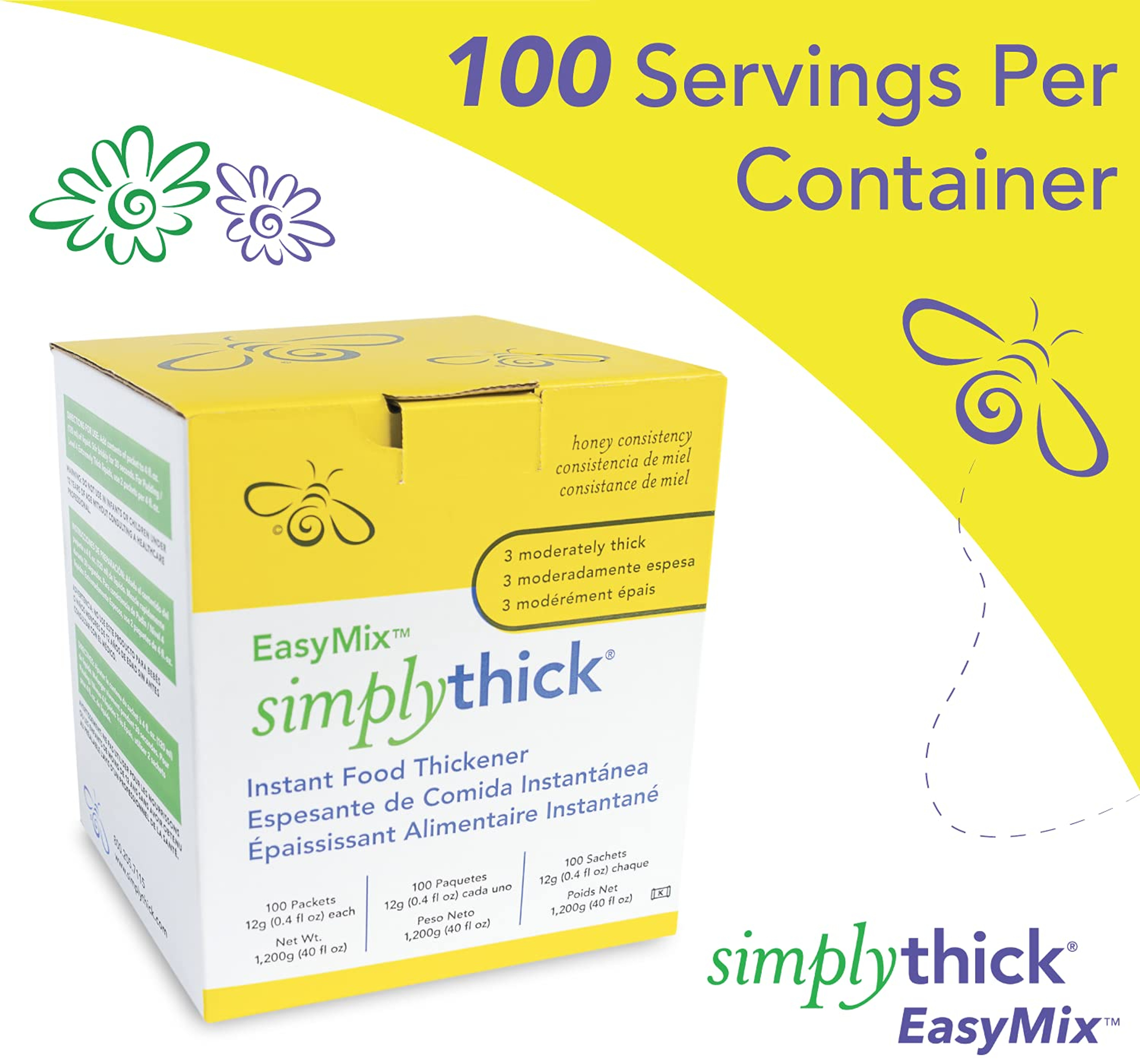 SimplyThick Easy Mix Instant Food Thickener, Packet, 12 gram, Unflavored