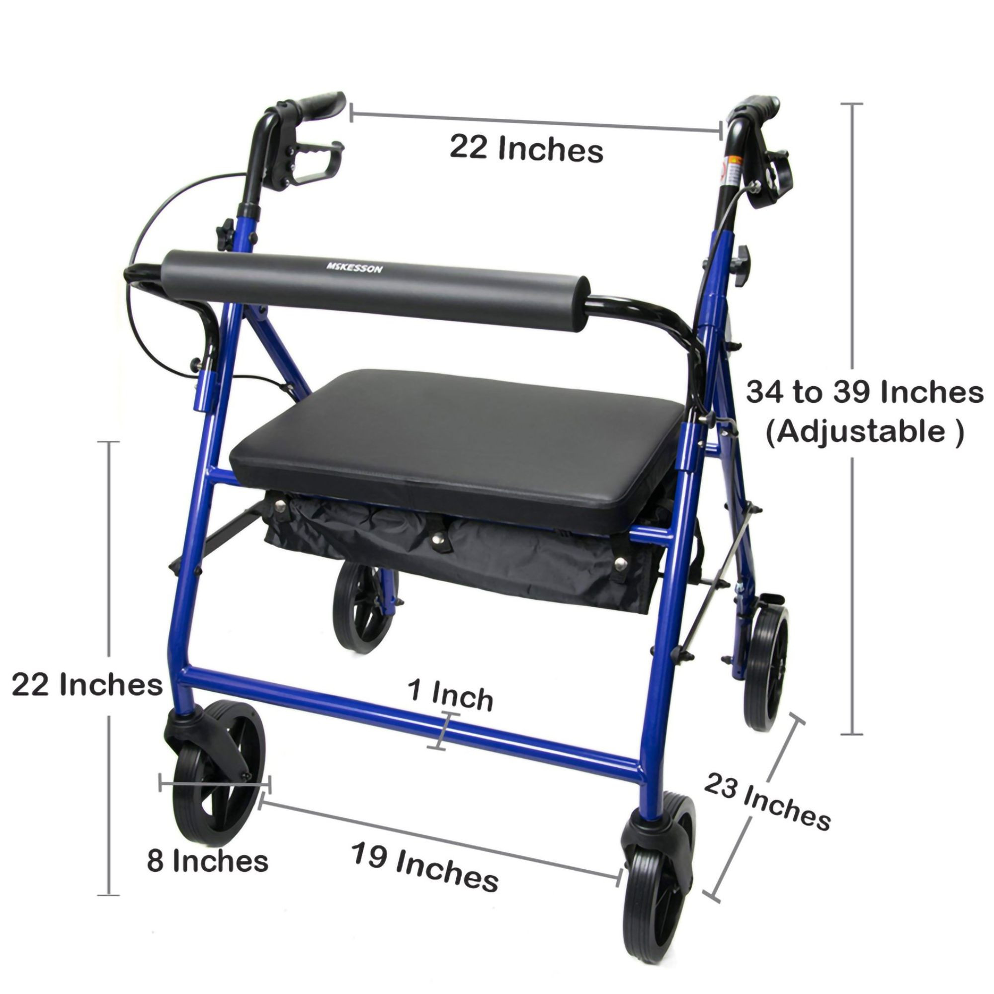 McKesson Folding Bariatric 4 Wheel Rollator, Blue, Steel Frame , 146-10216BL-1, 1 Each