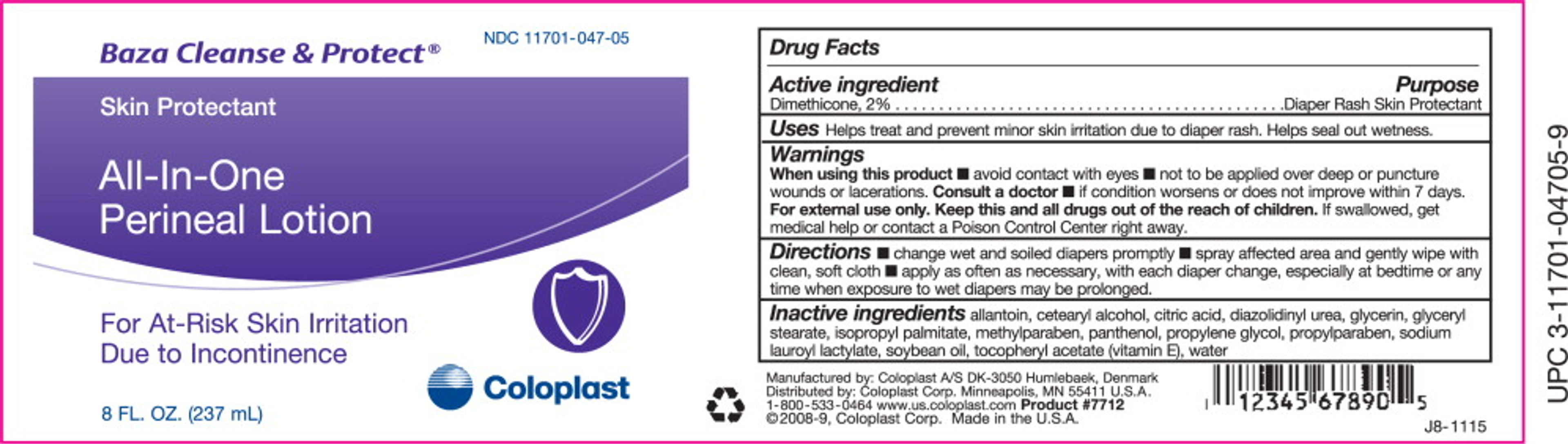 Baza Cleanse and Protect Skin Protectant One-Step Perineal Lotion, 8 oz,