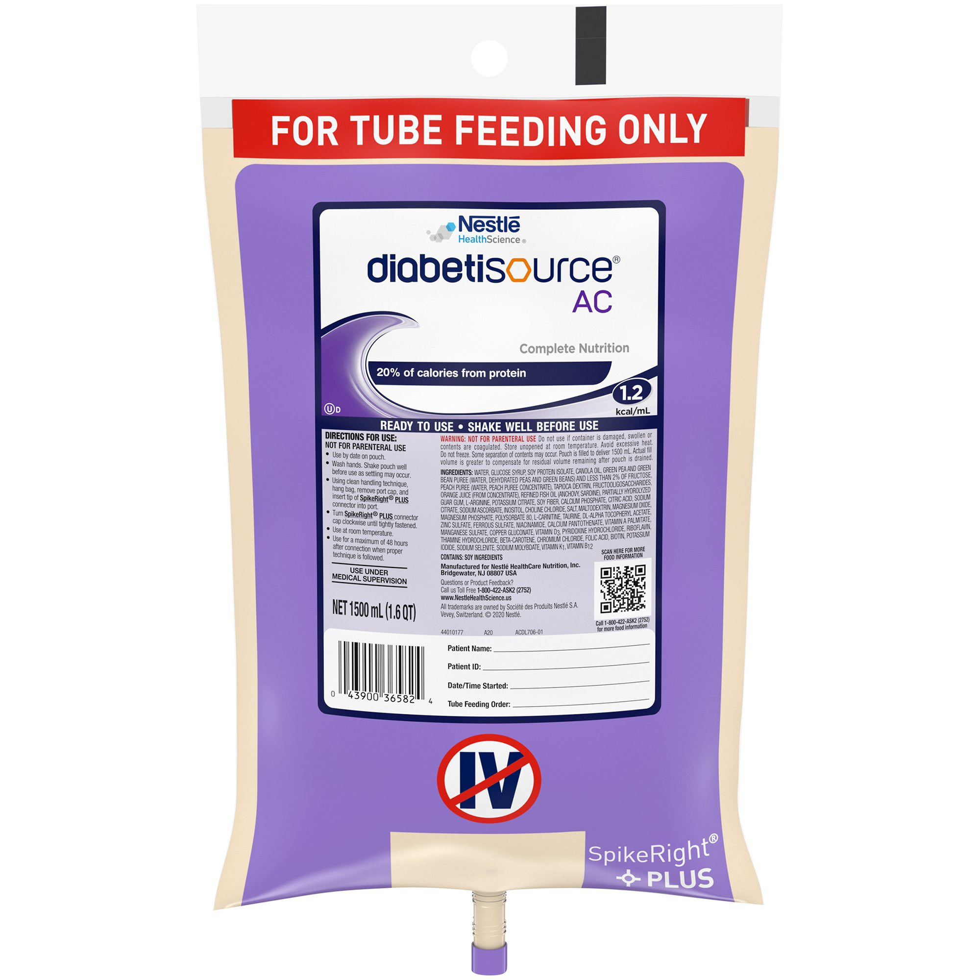 Diabetisource AC Complete Nutrition Tube Feeding Formula, 50.7 oz., 10043900365838, Case of 4