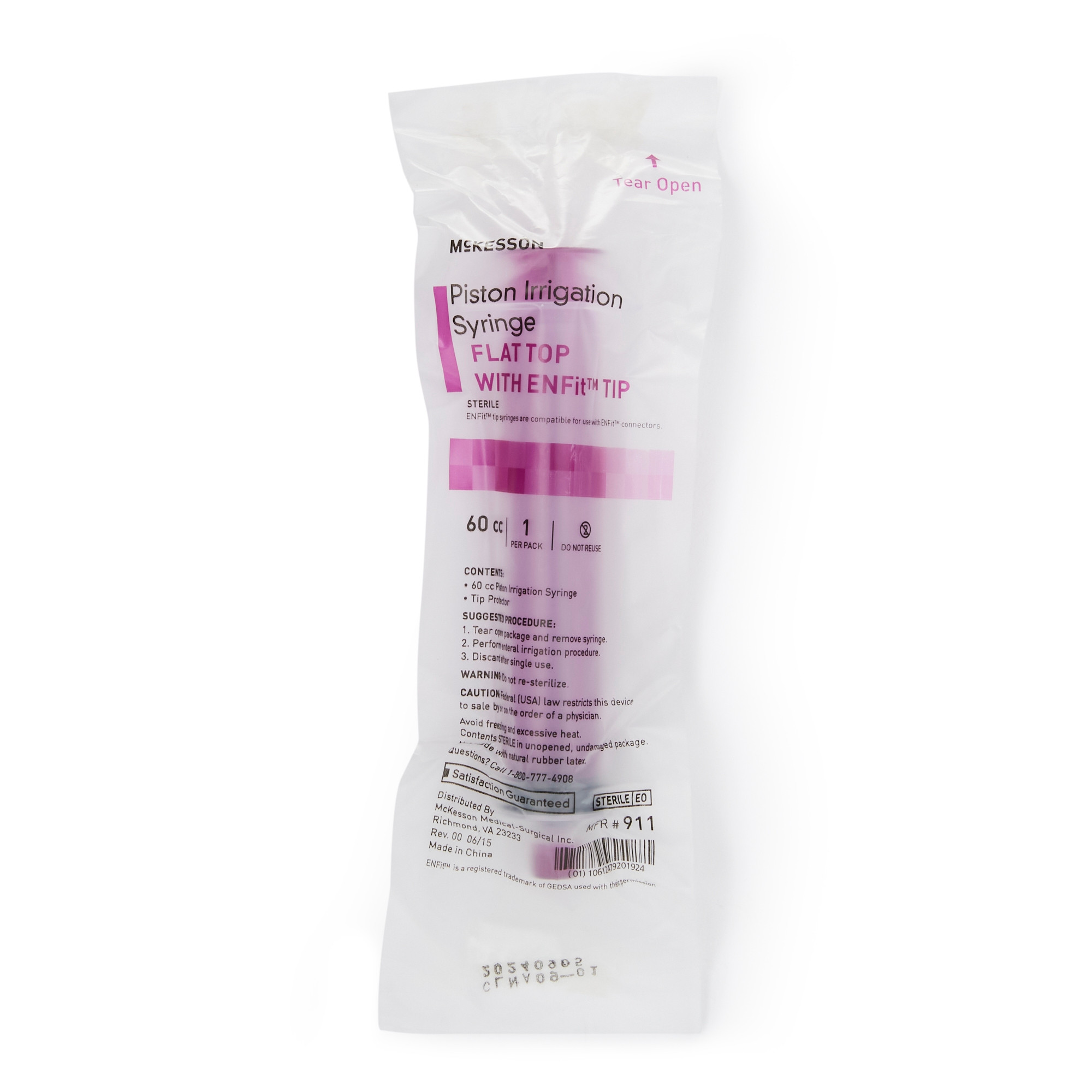 McKesson Piston Irrigation Syringe Flat Top with Enfit Tip, Sterile, 911, Case of 50