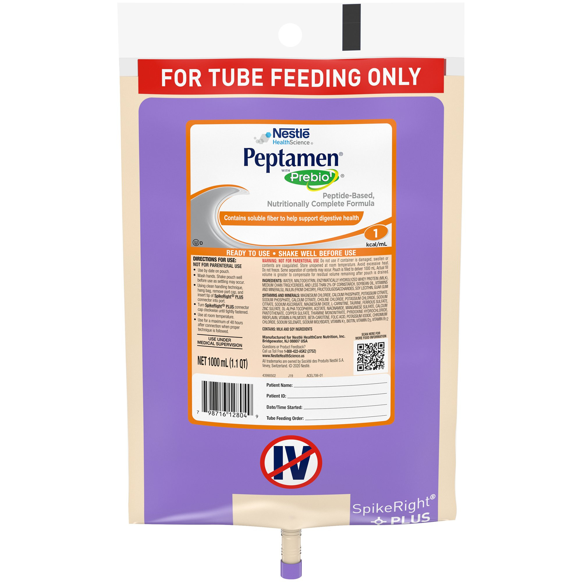 Nestle HealthScience Peptamen with Prebio1 Peptide-Based Nutritionally Complete Tube Feeding Formula, 33.8 oz., 10798716228043, Case of 6