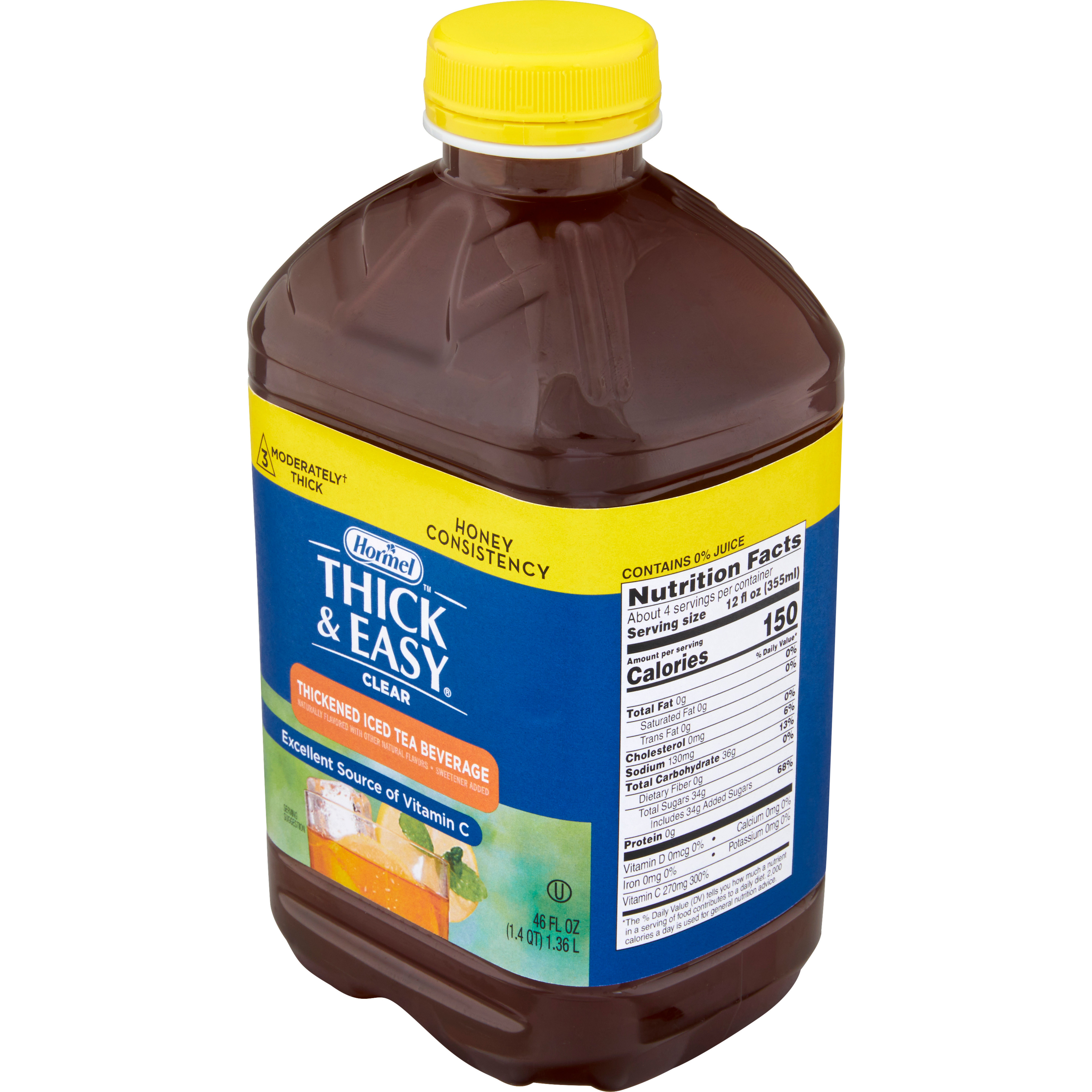 Hormel Thick & Easy Clear Thickened Beverage, Honey Consistency, Moderately Thick, Iced Tea, 46 oz.