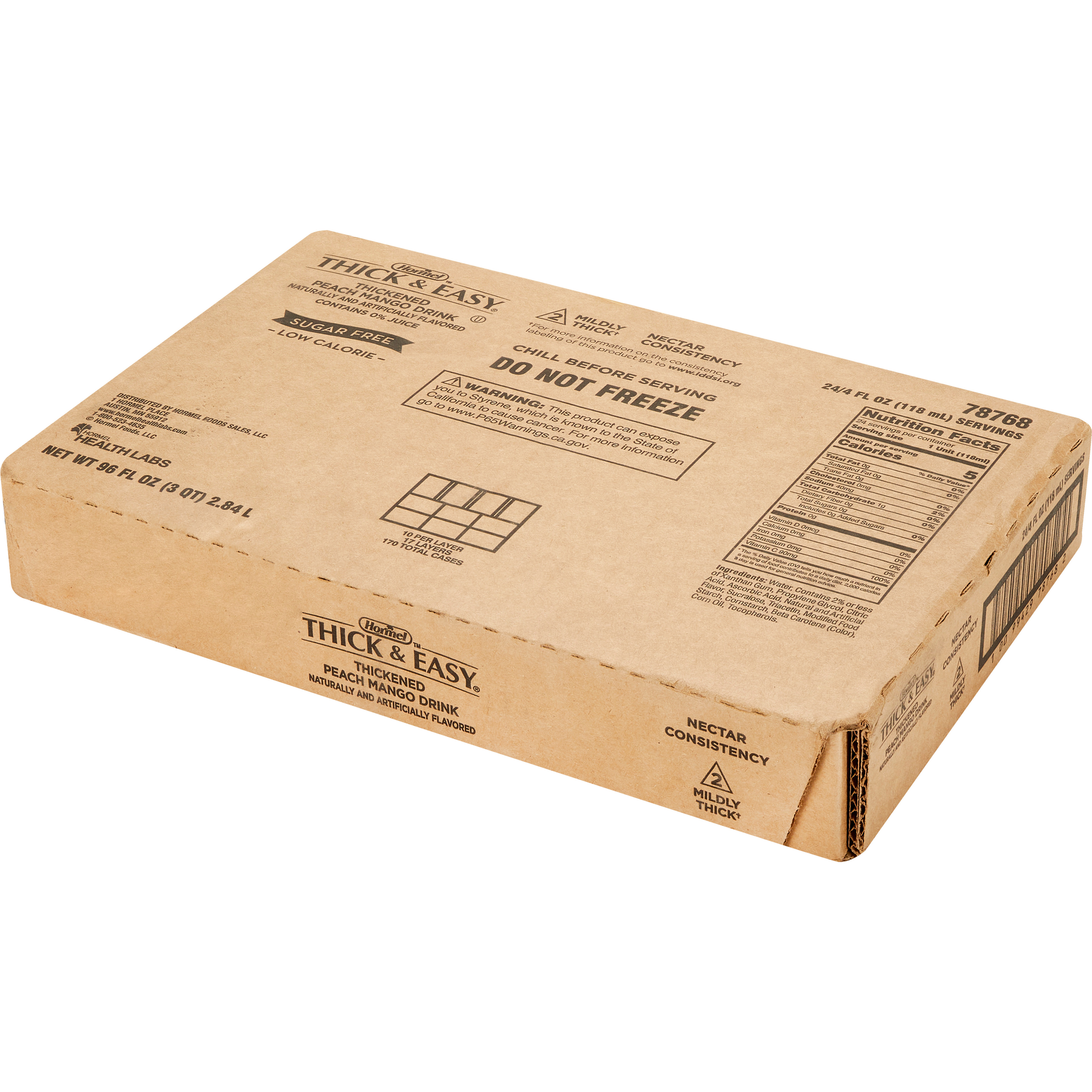 Hormel Thick & Easy Clear Sugar Free Low Calorie Thickened Beverage, Nectar Consistency, Mildly Thick, Peach Mango