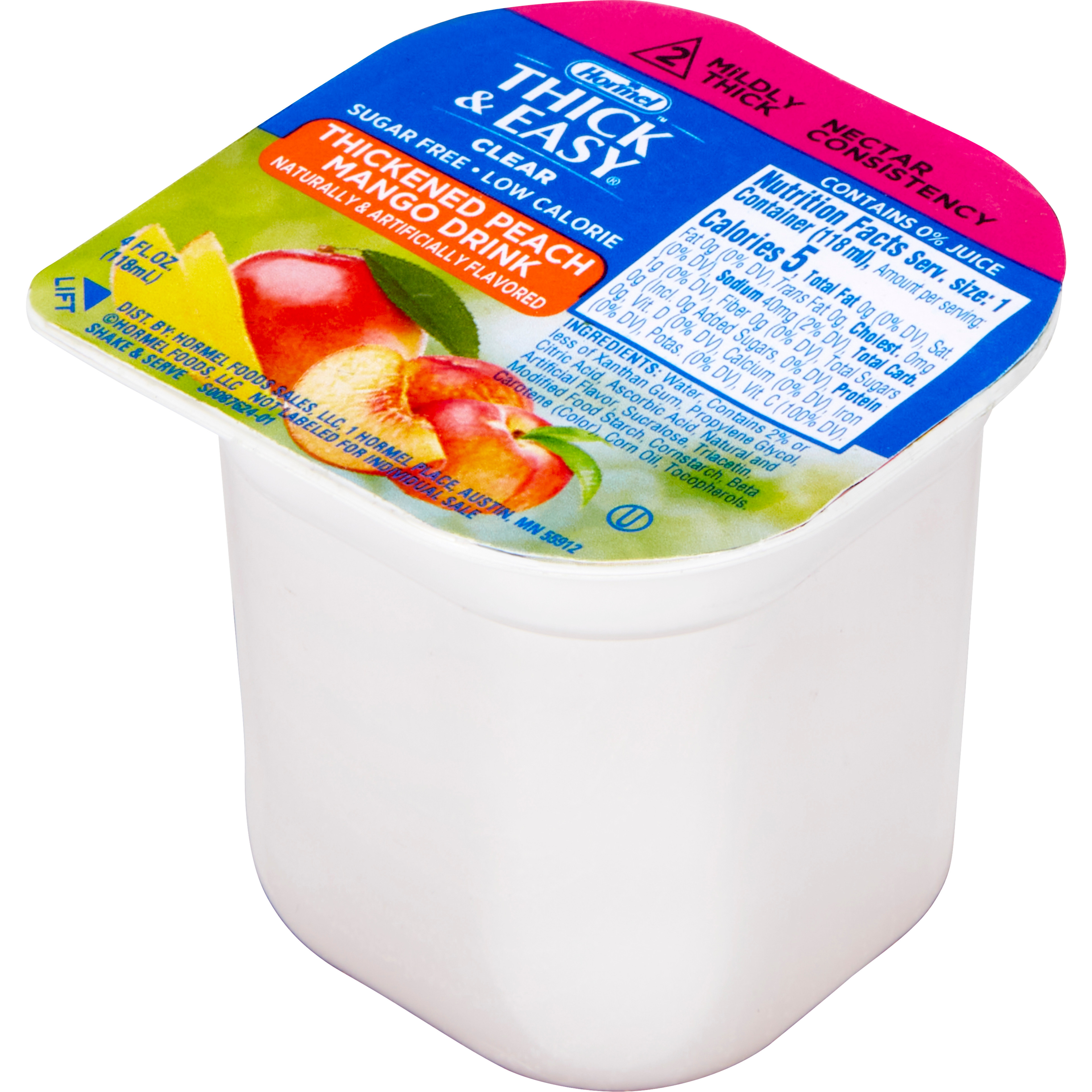 Hormel Thick & Easy Clear Sugar Free Low Calorie Thickened Beverage, Nectar Consistency, Mildly Thick, Peach Mango
