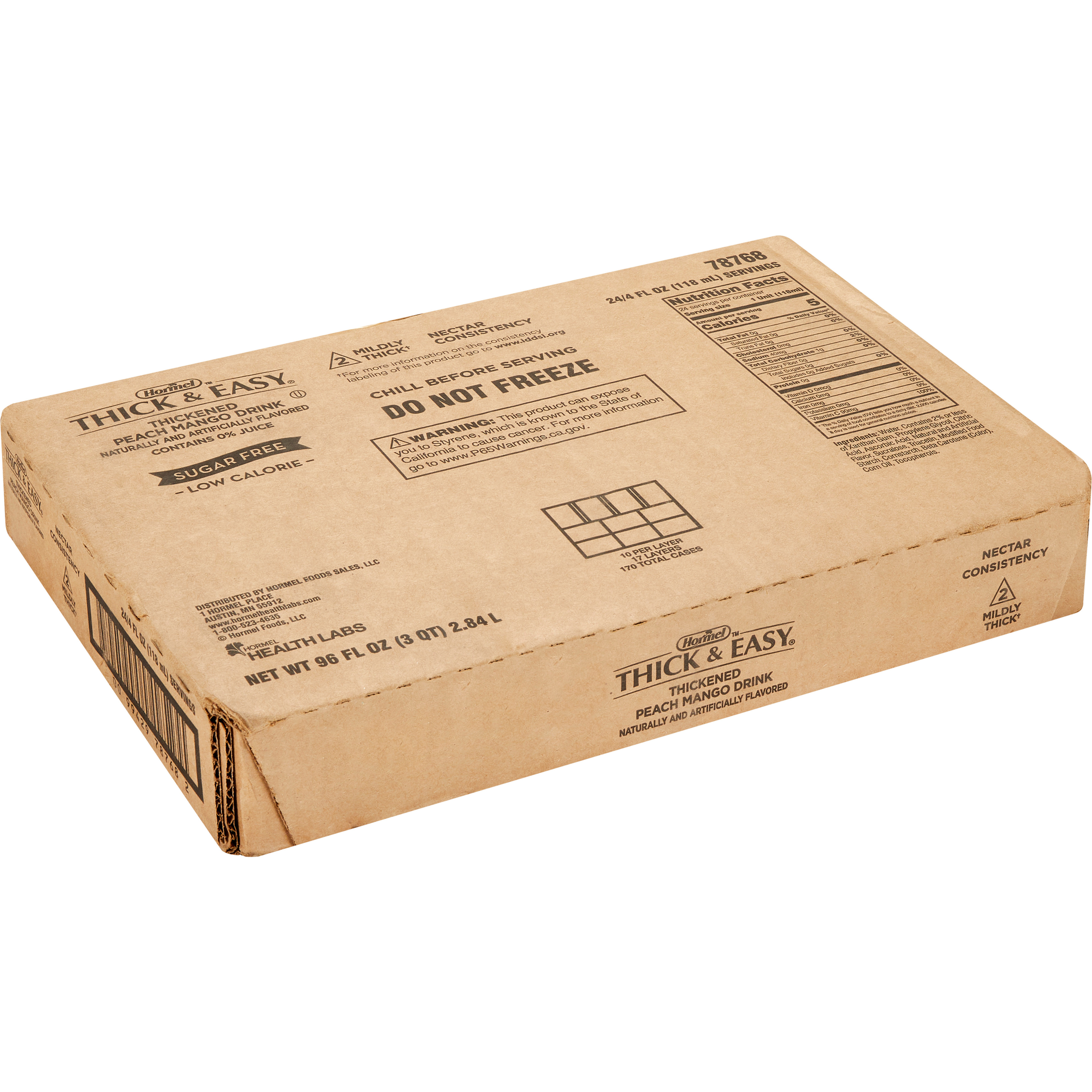 Hormel Thick & Easy Clear Sugar Free Low Calorie Thickened Beverage, Nectar Consistency, Mildly Thick, Peach Mango