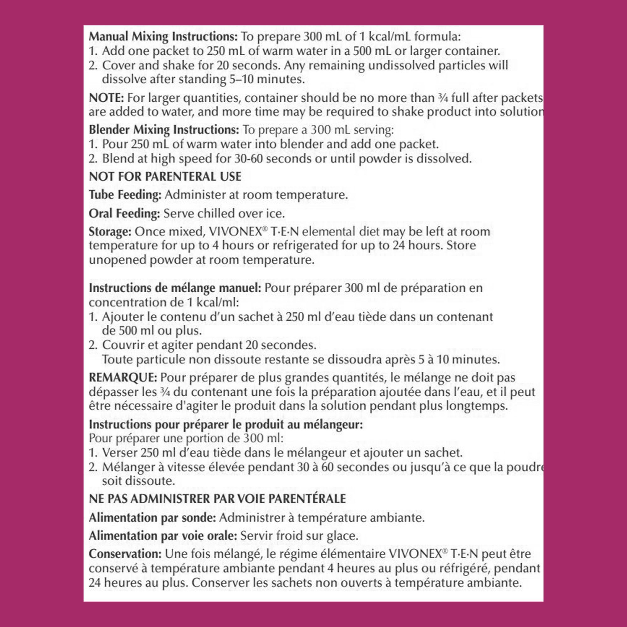 Nestle HealthScience Vivonex T.E.N Formulated Liquid Diet Elemental Powder Tube Feeding Formula, Individual Packet, 10043900712748, Box of 10