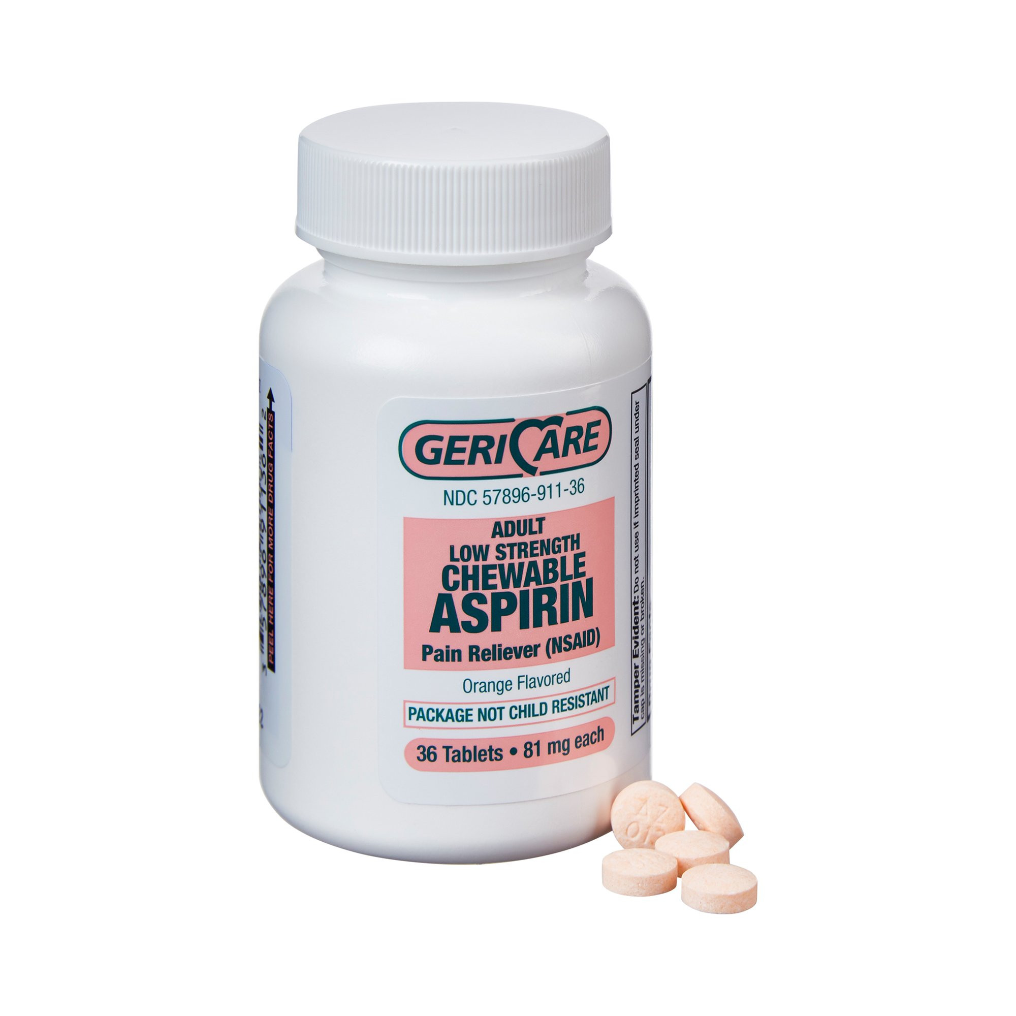 Geri-Care Adult Low Strength Chewable Aspirin Pain Reliever, 81 mg., 911-36-GCP, Case of 12