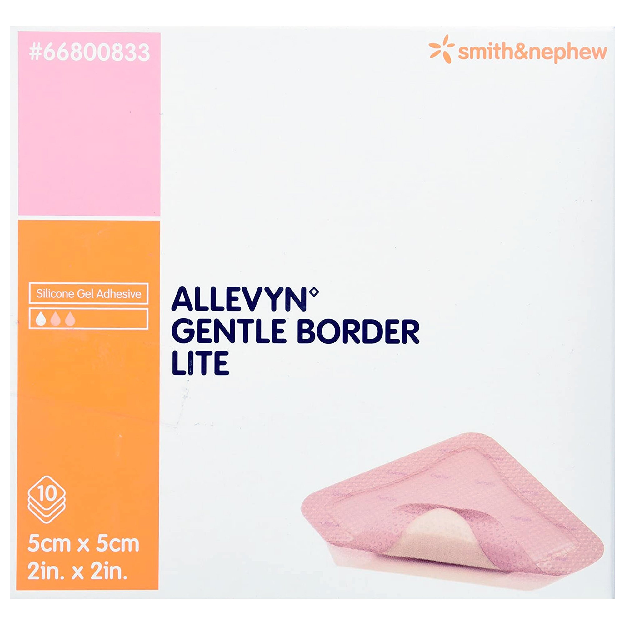 Allevyn Gentle Border Lite Silicone Gel Adhesive, 2" X 2", 66800833, Box of 10