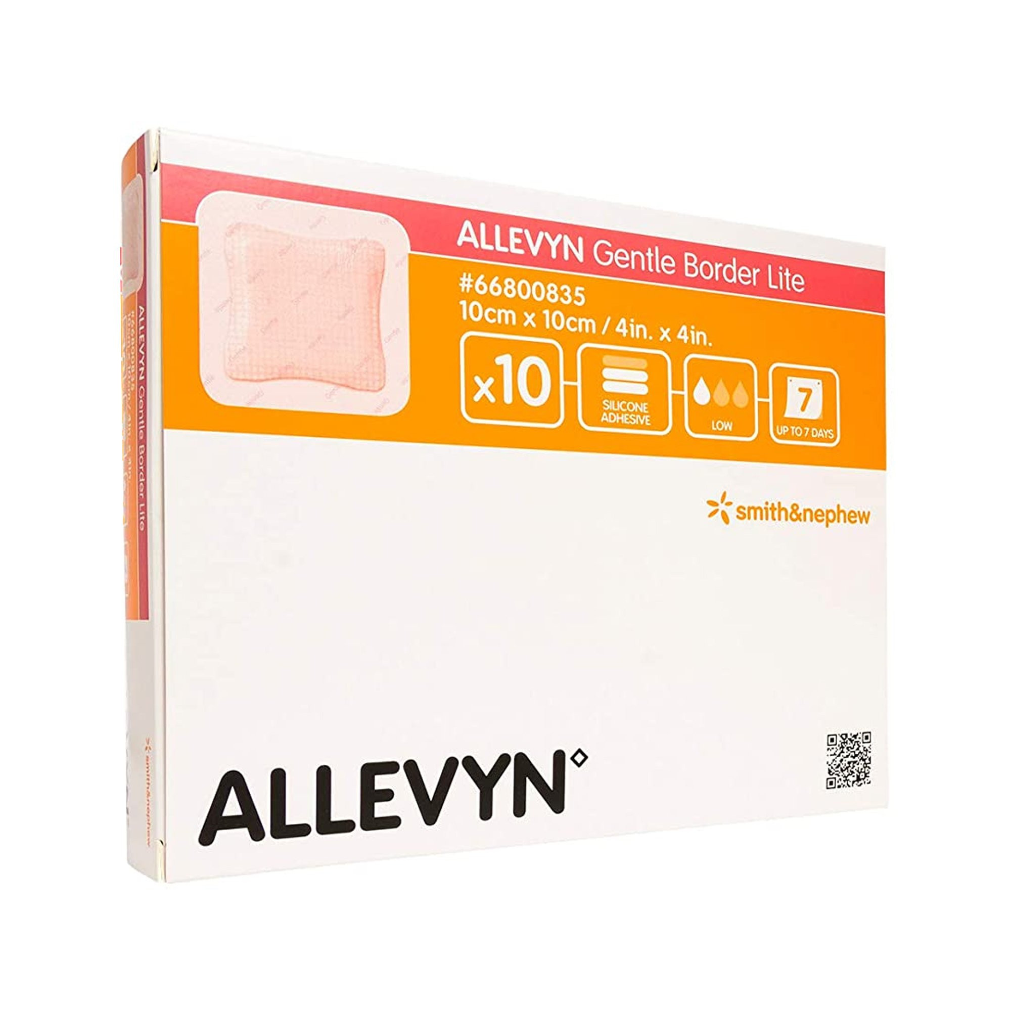 Allevyn Gentle Border Lite Silicone Gel Adhesive, 4" X 4", 66800835, Box of 10