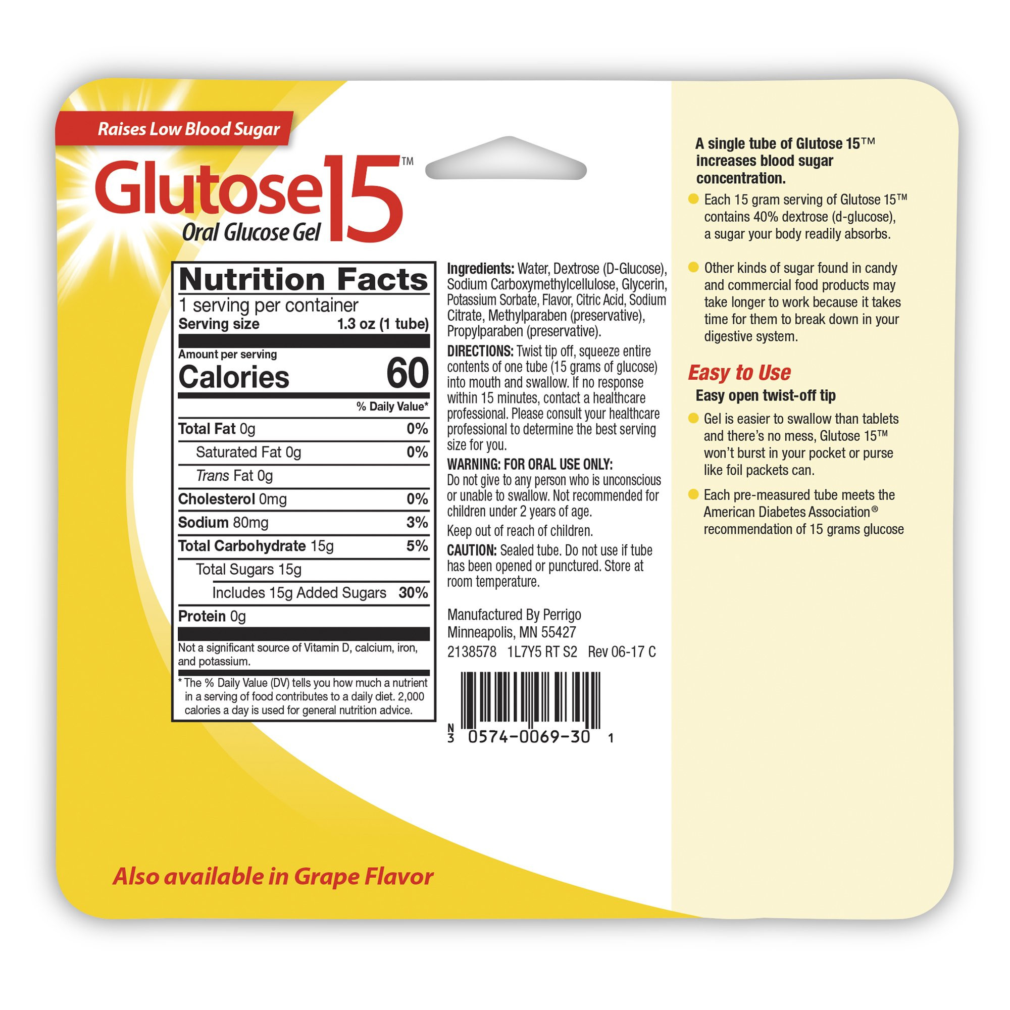 Glutose 15 Oral Glucose Gel, 3 Per Pack, Lemon