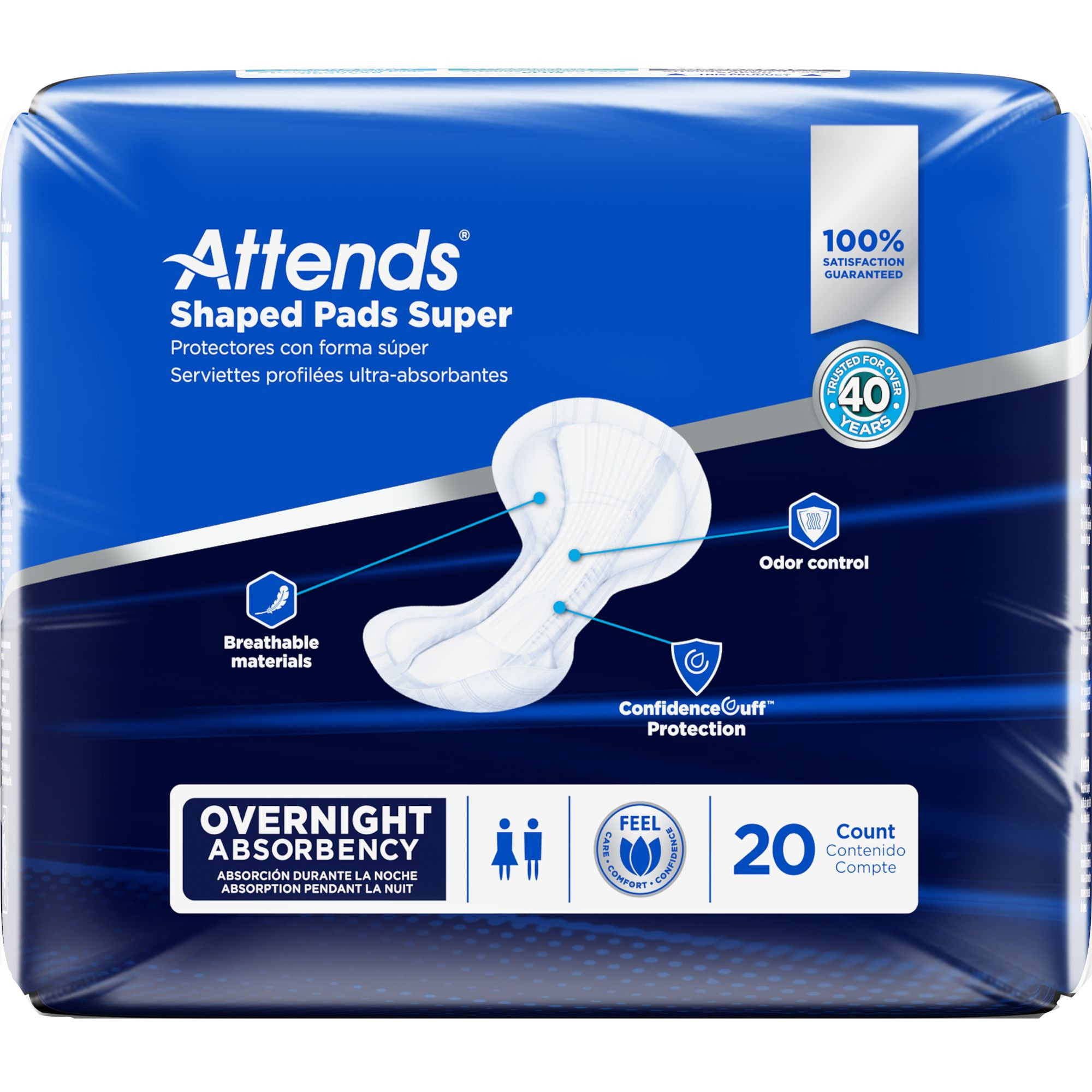 Attends Shaped Pads Super, Heavy Absorbency, SPSA, Case of 4
