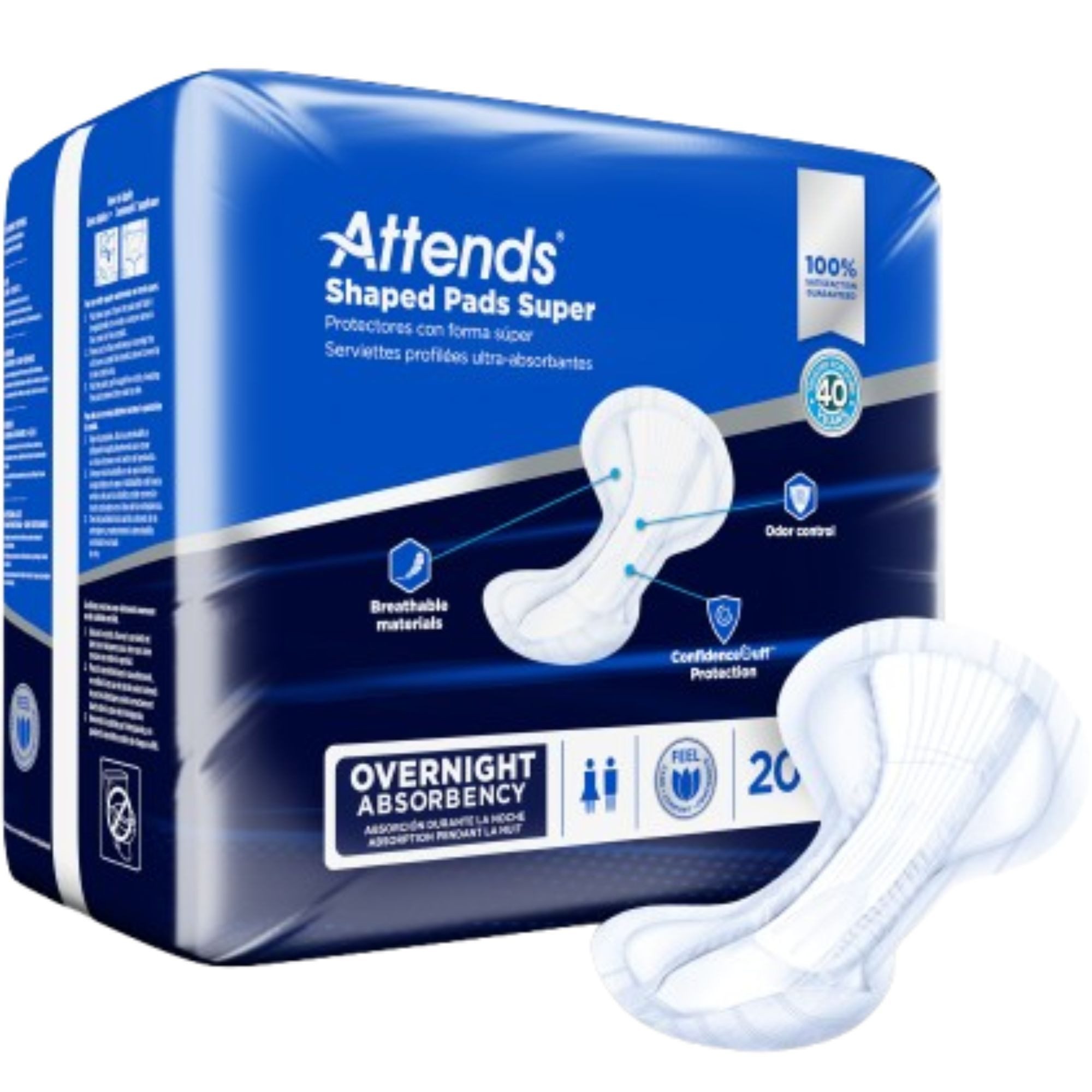 Attends Shaped Pads Super, Heavy Absorbency, SPSA, Case of 4