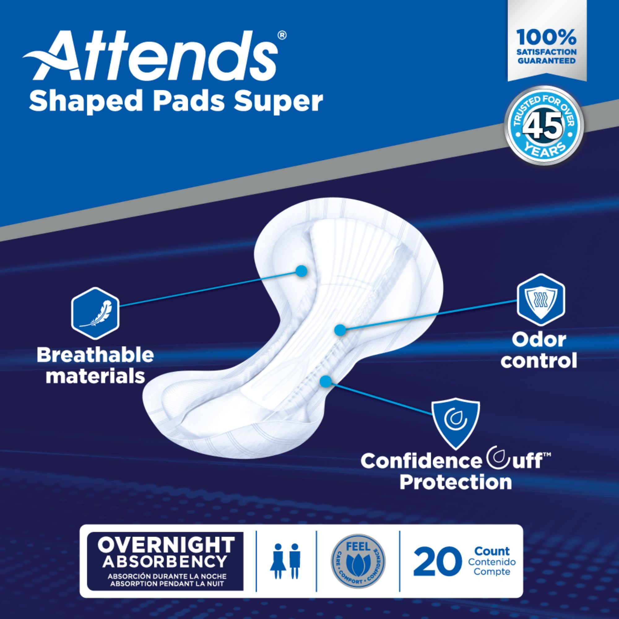 Attends Shaped Adult Incontinence Pads Super, Heavy Absorbency 