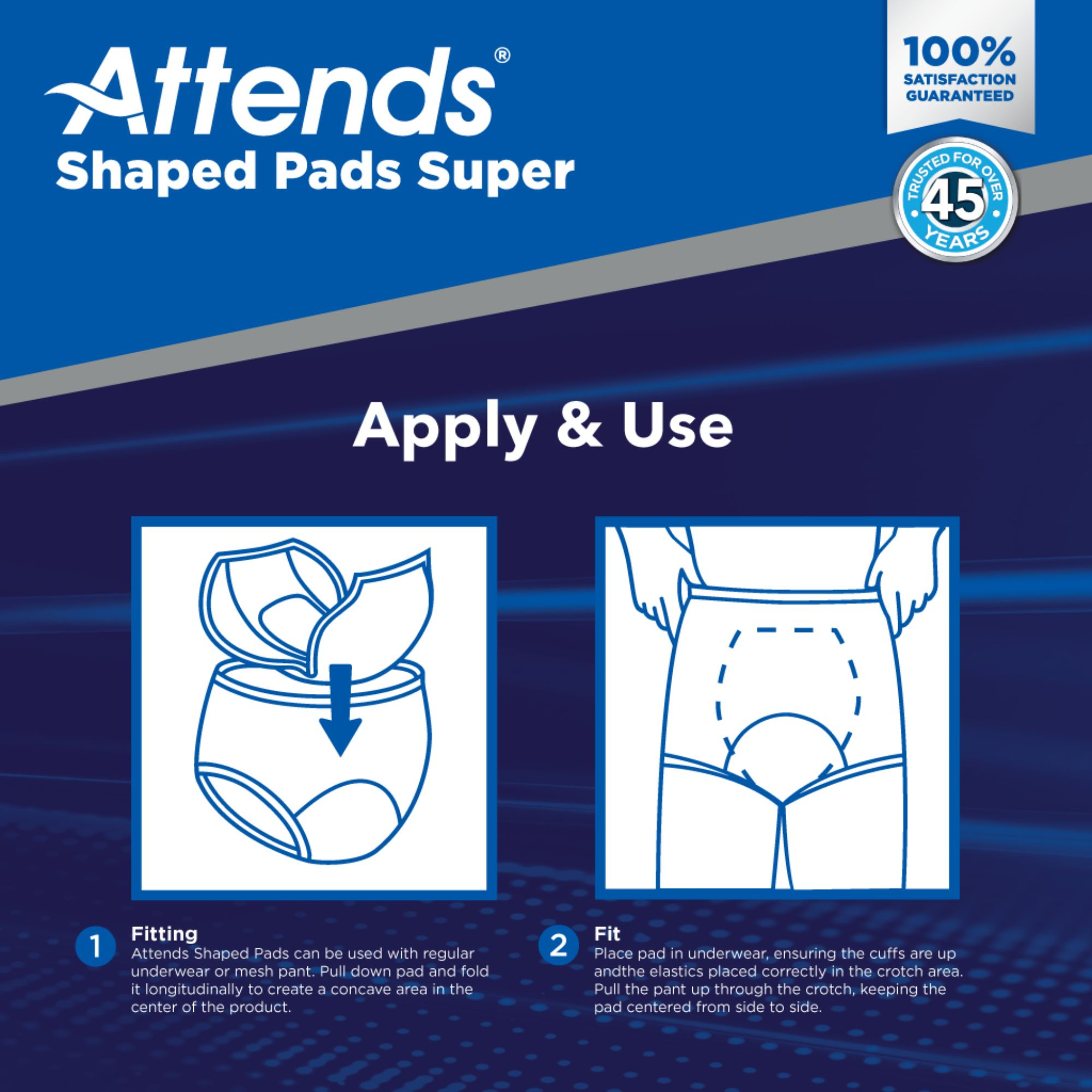 Attends Shaped Pads Super, Heavy Absorbency, SPSA, Case of 4
