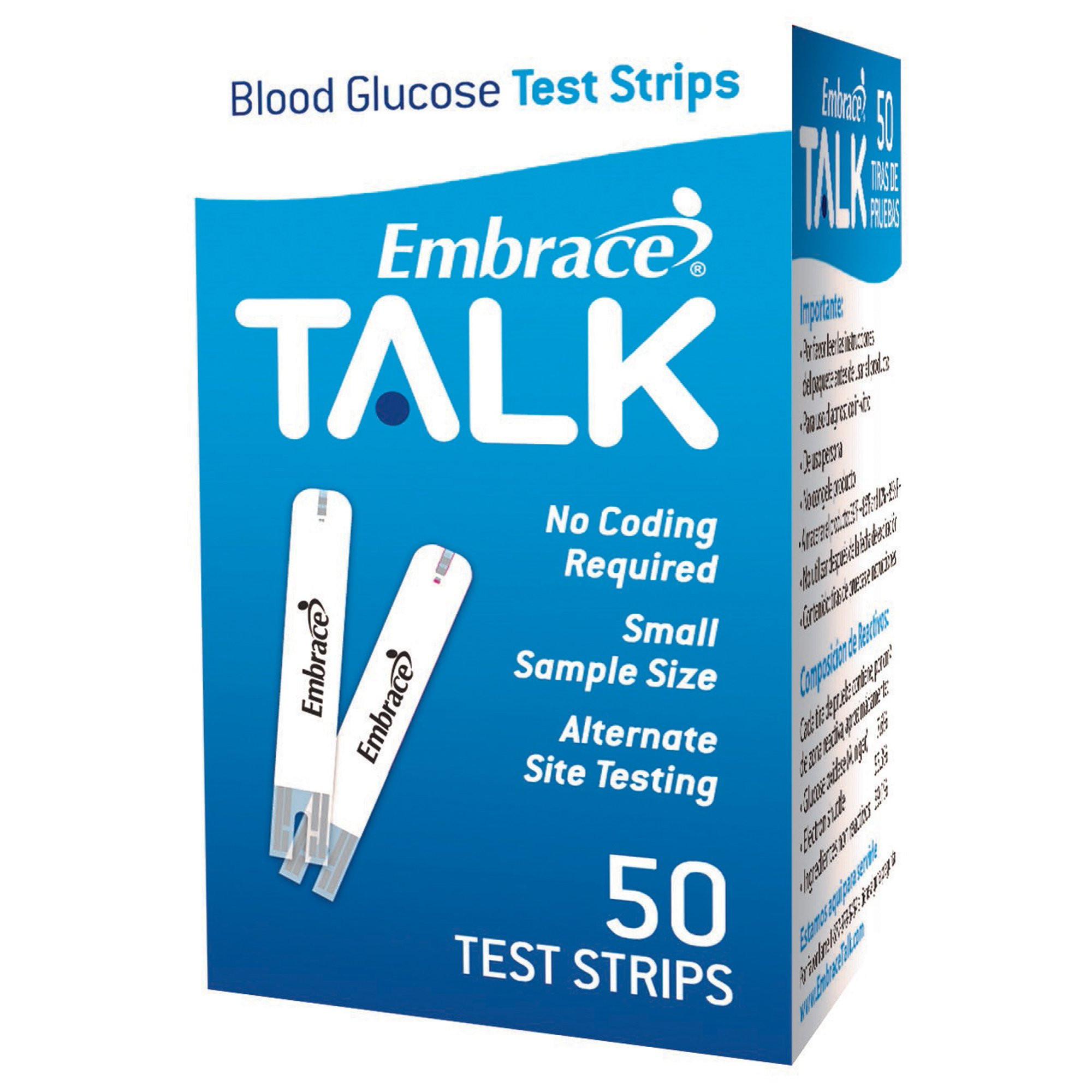Embrace Talk Blood Glucose Test Strips, 50 Strips Per Box, APX03AB0303, 1 Box
