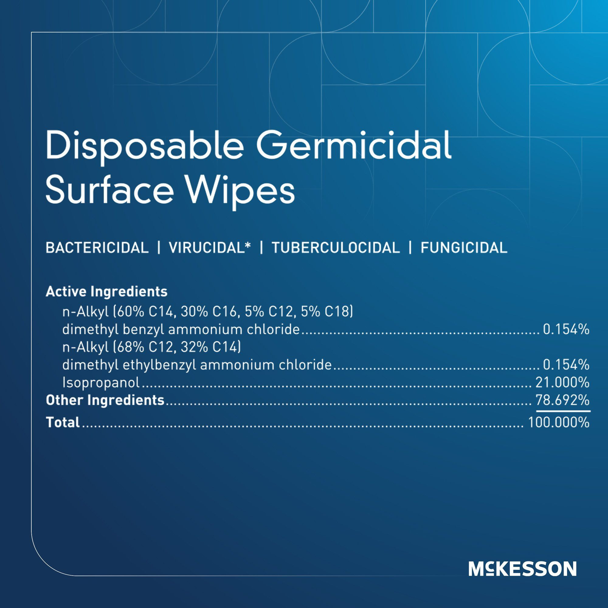 McKesson Disposable Germicidal Surface Wipes, 50-66160, Case of 12