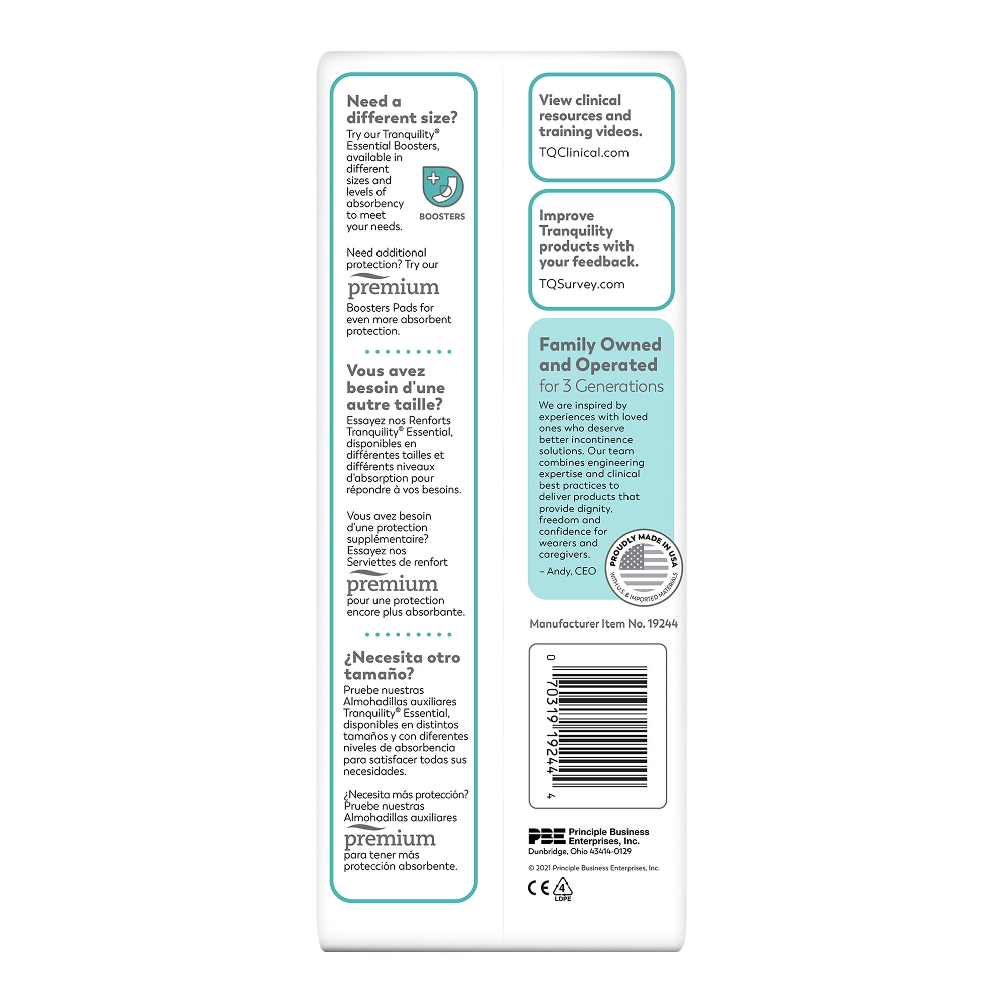 Tranquility Essential Disposable Booster Pads with Adhesive Strip, Moderate Absorbency