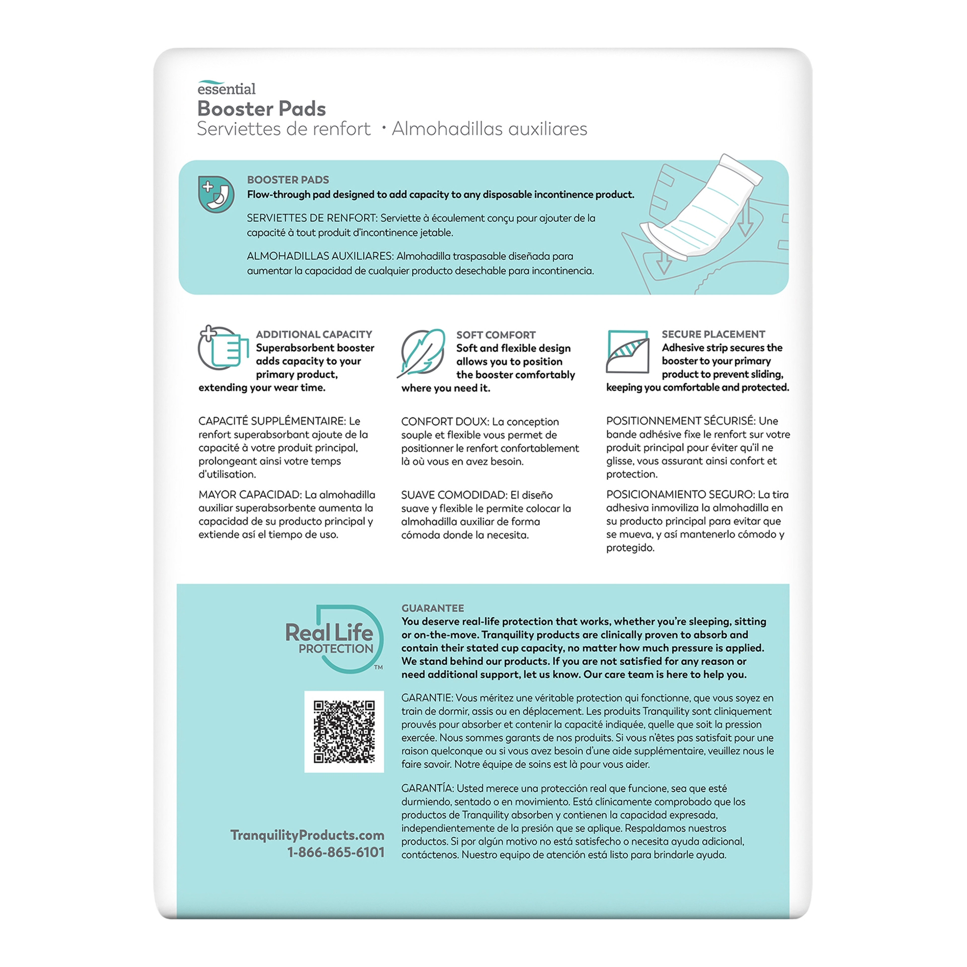 Tranquility Essential Disposable Booster Pads with Adhesive Strip, Moderate Absorbency