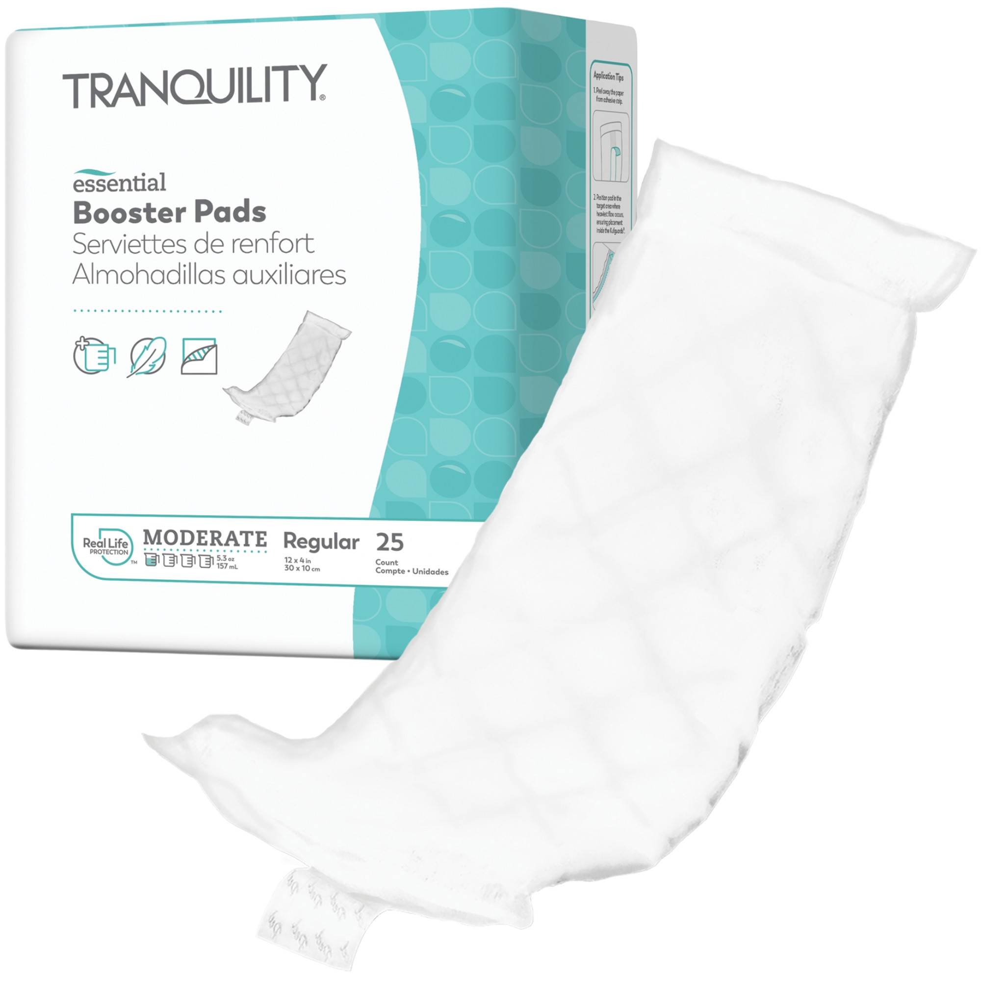 Tranquility Essential Disposable Booster Pads with Adhesive Strip, Moderate Absorbency