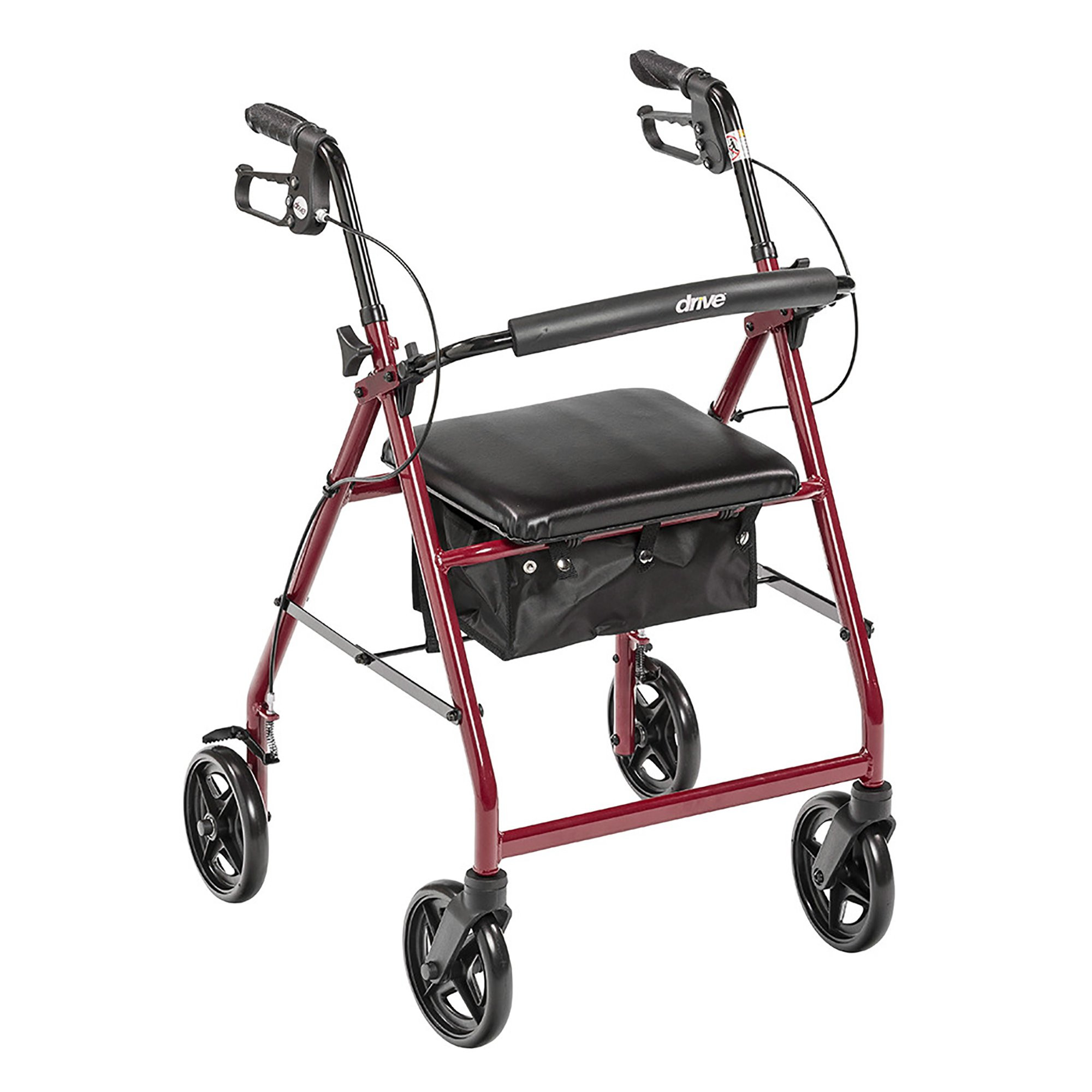 drive Adjustable Height 4 Wheel Rollator, 7.5" Casters, R728RD, Red - 1 Each