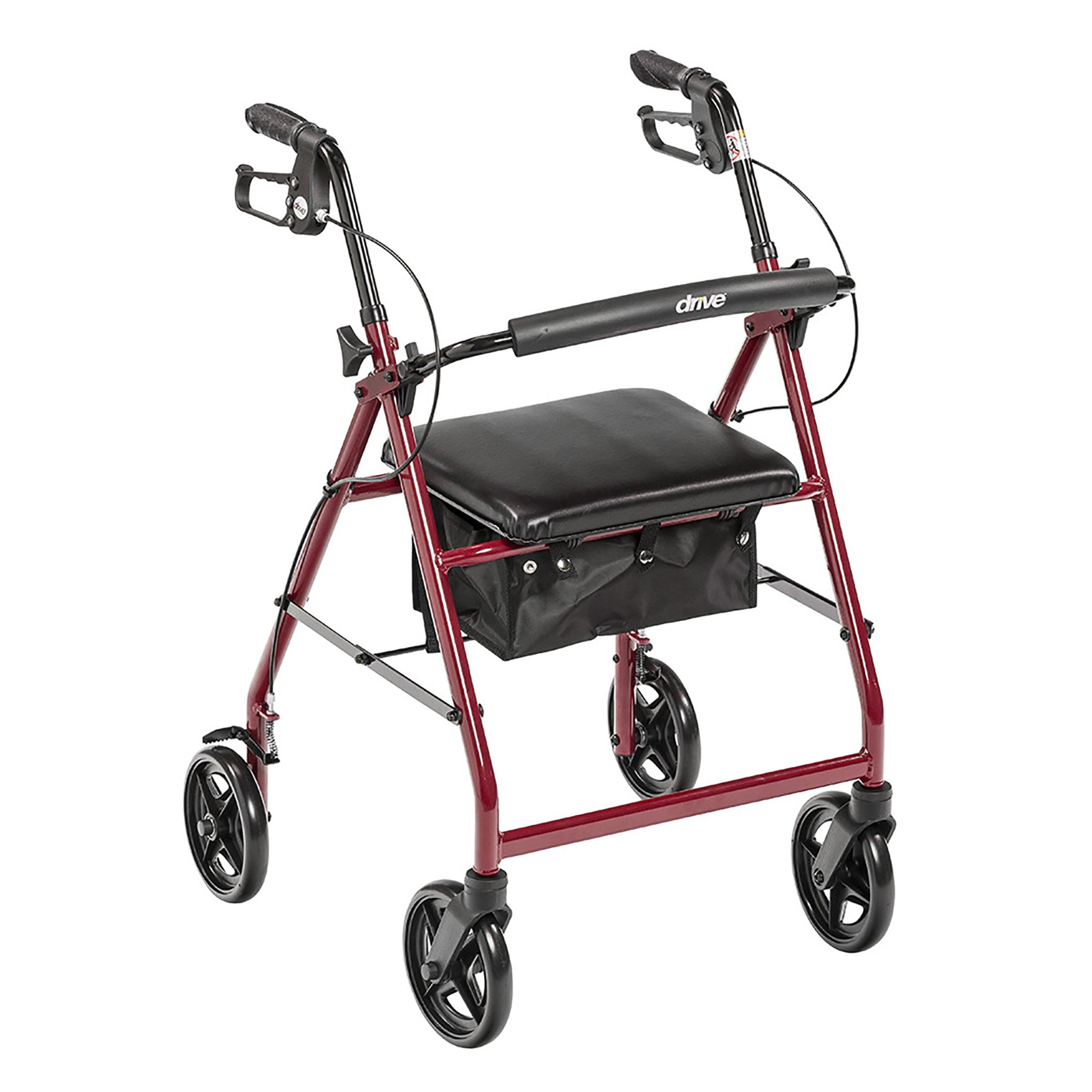 drive Adjustable Height 4 Wheel Rollator, 7.5" Casters, R728RD, Red - 1 Each