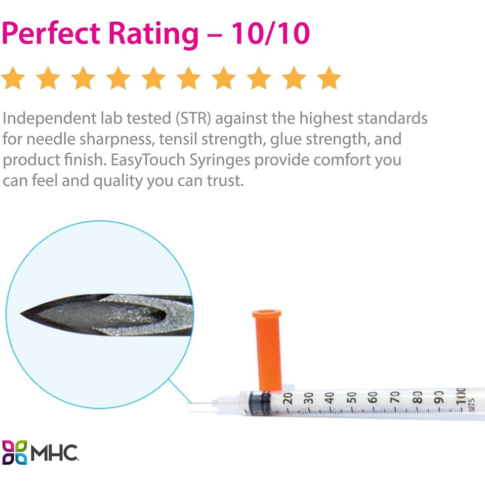 Easy Touch U-100 Insulin Syringes Short Needle, 31 gauge