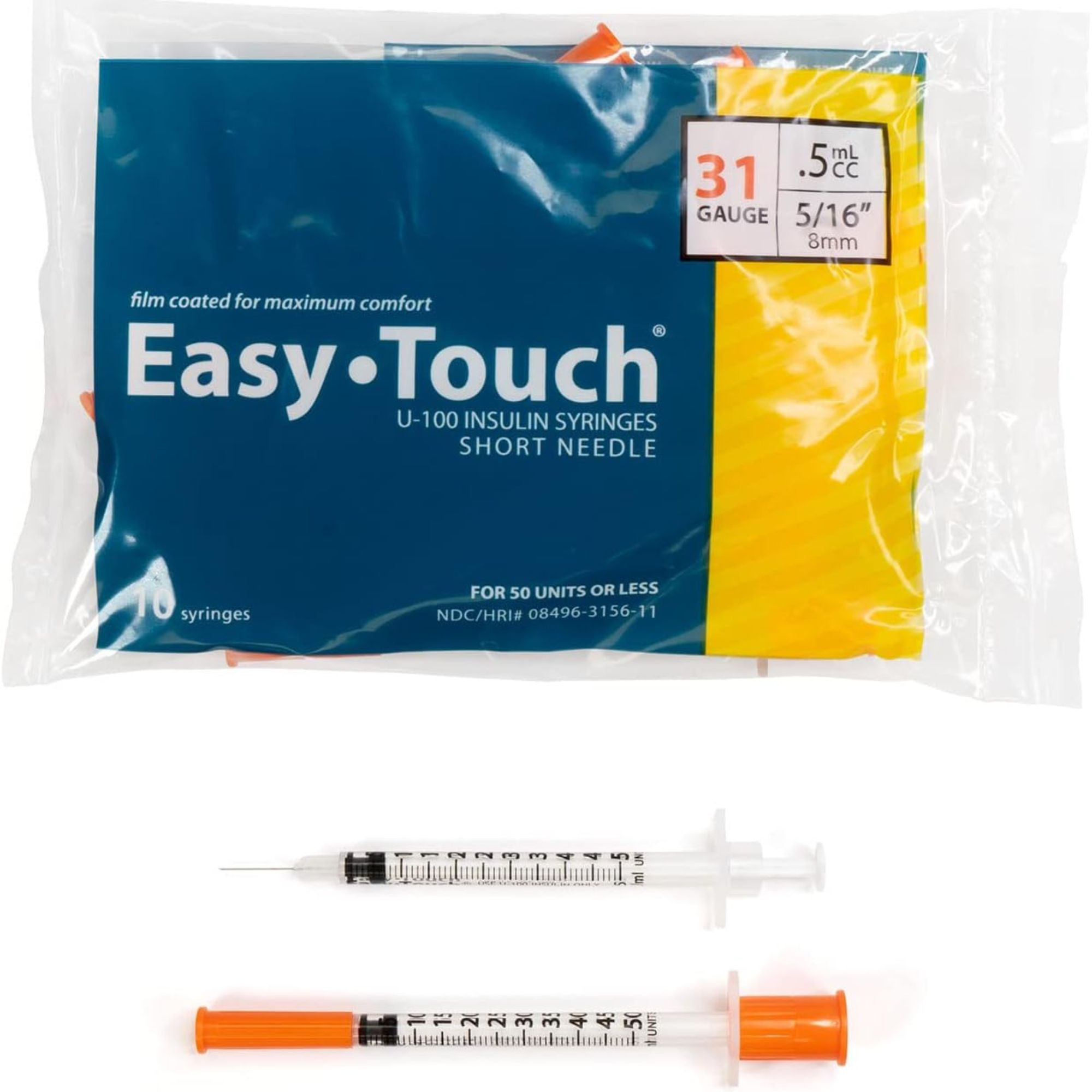 Easy Touch U-100 Insulin Syringes Short Needle, 31 gauge