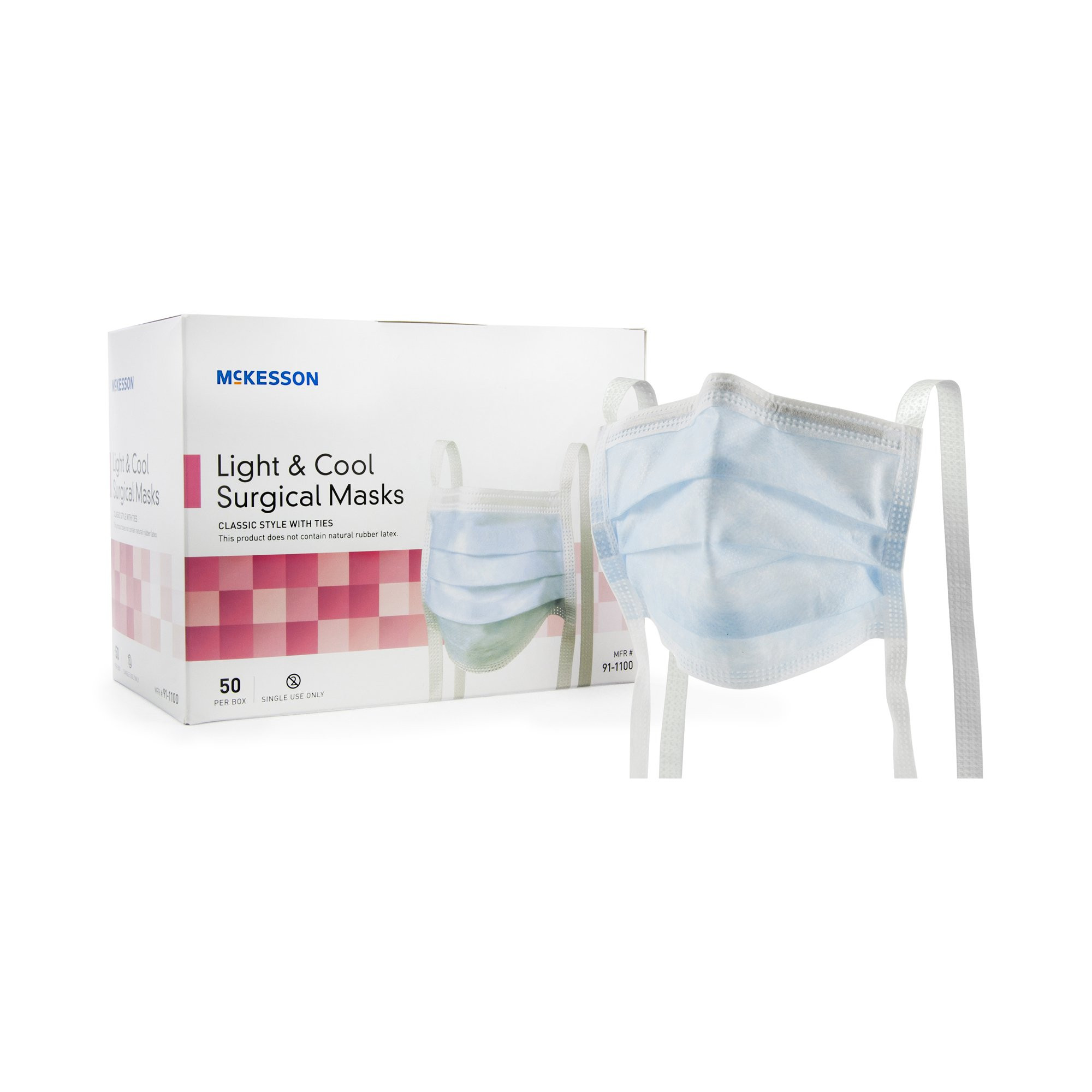 McKesson Light & Cool Surgical Masks, 91-1100, Box of 50