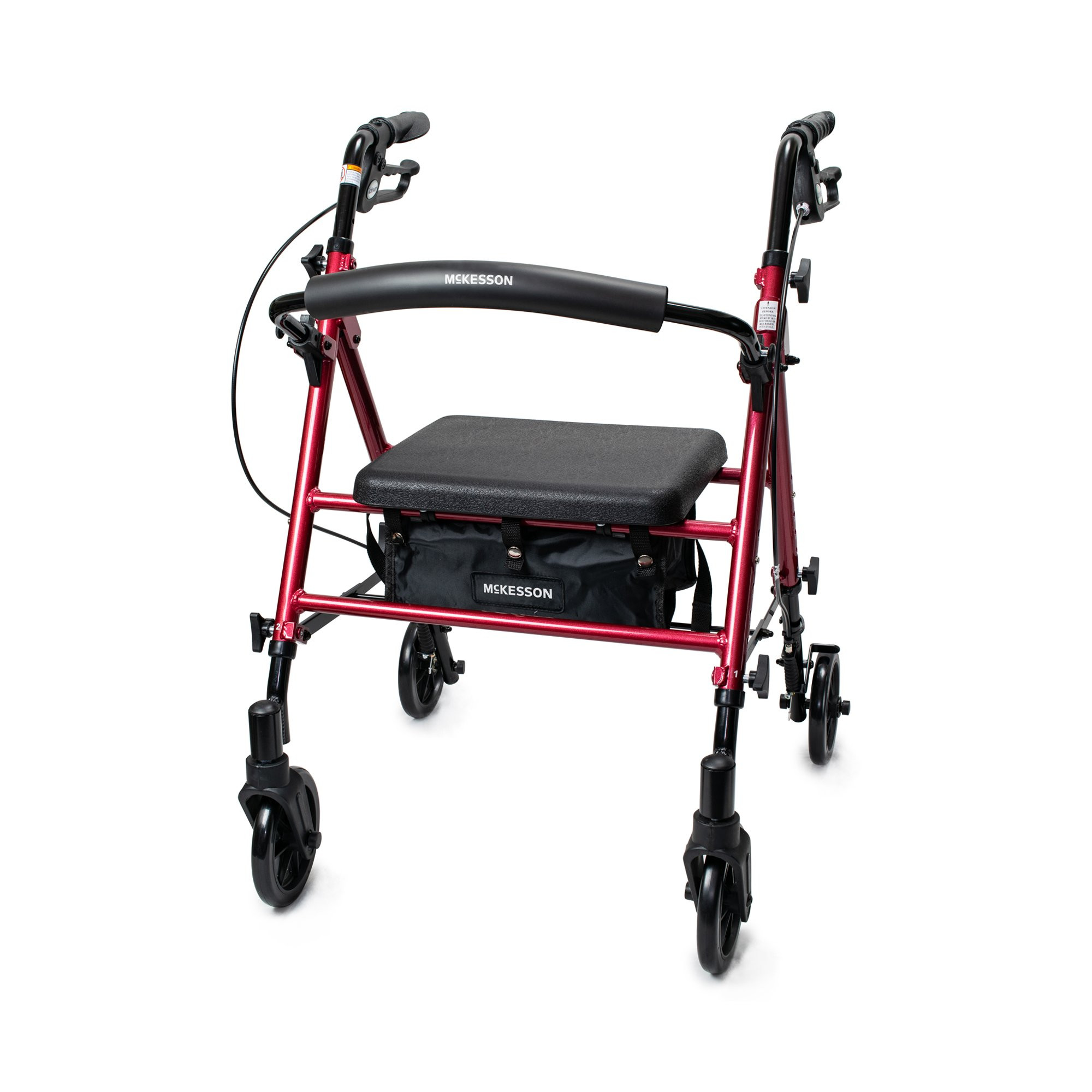 McKesson Adjustable Height 4 Wheel Rollator, 6" Casters, 146-RTL10261RD, Red - 1 Each