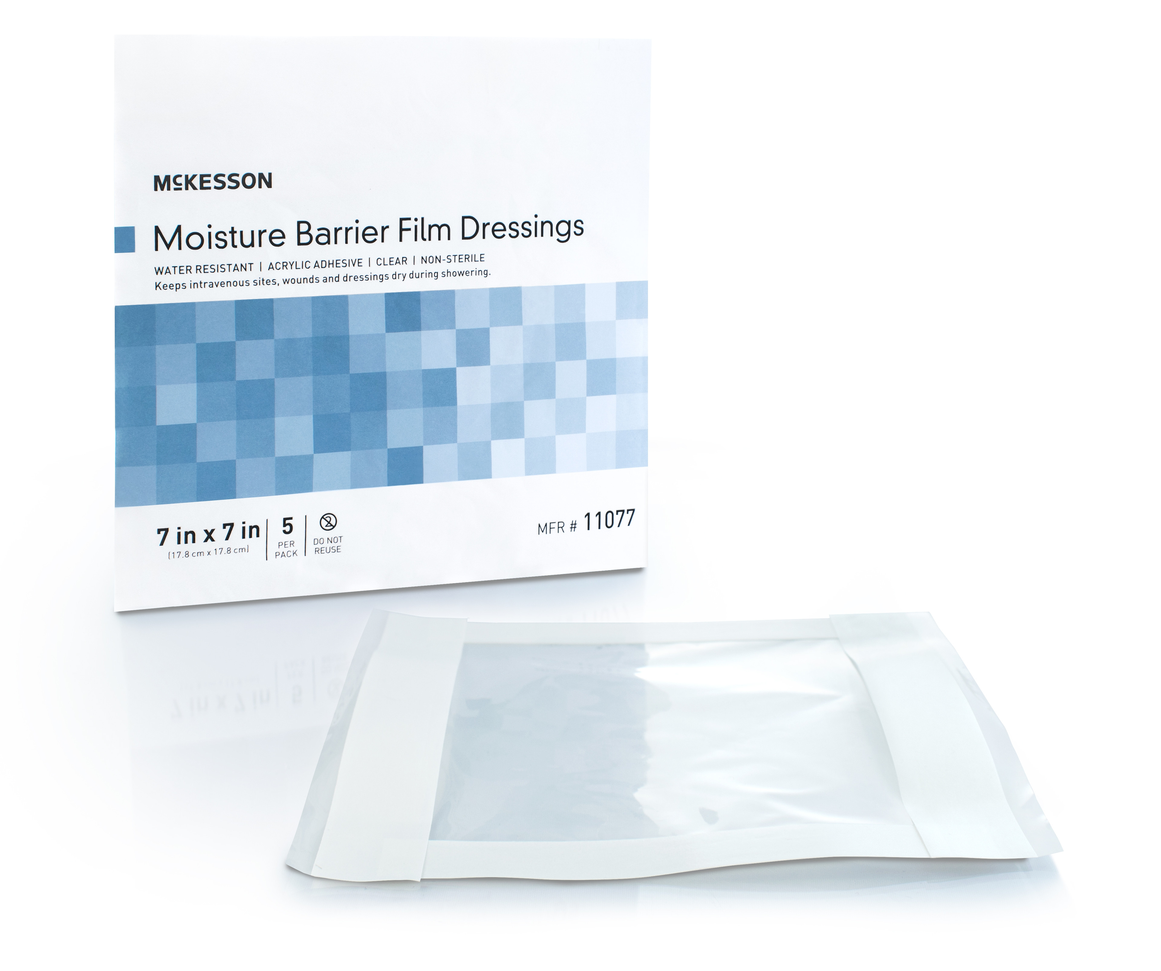 McKesson Moisture Barrier Film Dressings, 11077, DRESSING, MOISTURE BARRIER 7"X7" (5/PK 80PK/CS)