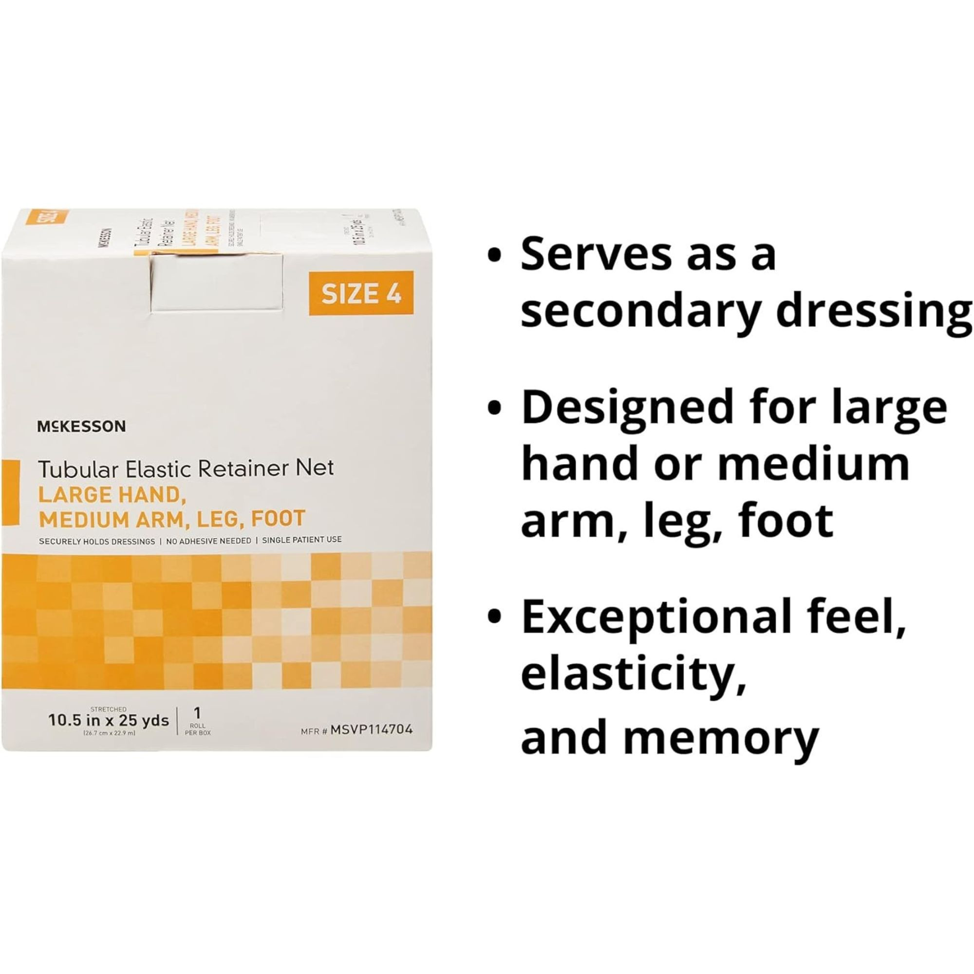 McKesson Tubular Elastic Retainer Net, 10.5" X 25 yd, MSVP114704, Size 4 - Large Hand / Medium Arm / Leg / Foot