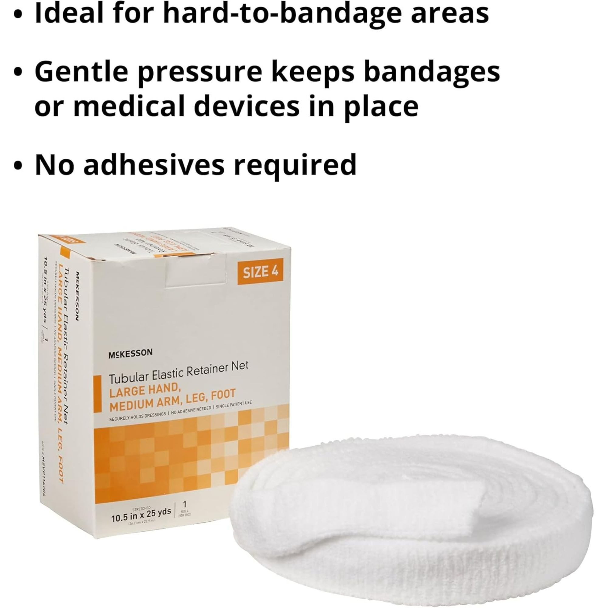 McKesson Tubular Elastic Retainer Net, 10.5" X 25 yd, MSVP114704, Size 4 - Large Hand / Medium Arm / Leg / Foot