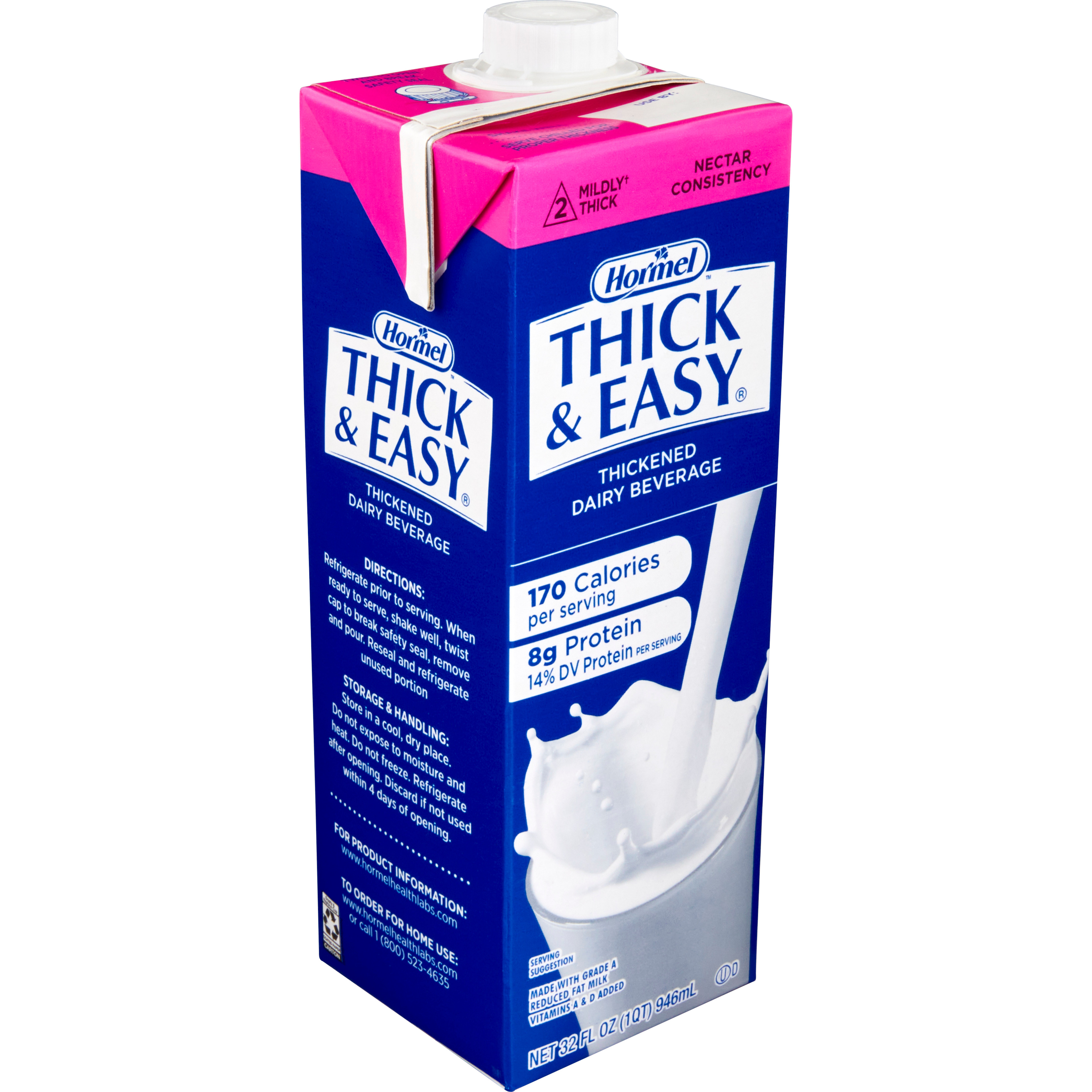 Hormel Thick & Easy Thickened Dairy Beverage, Milk Flavor, Nectar Consistency, 32 oz.