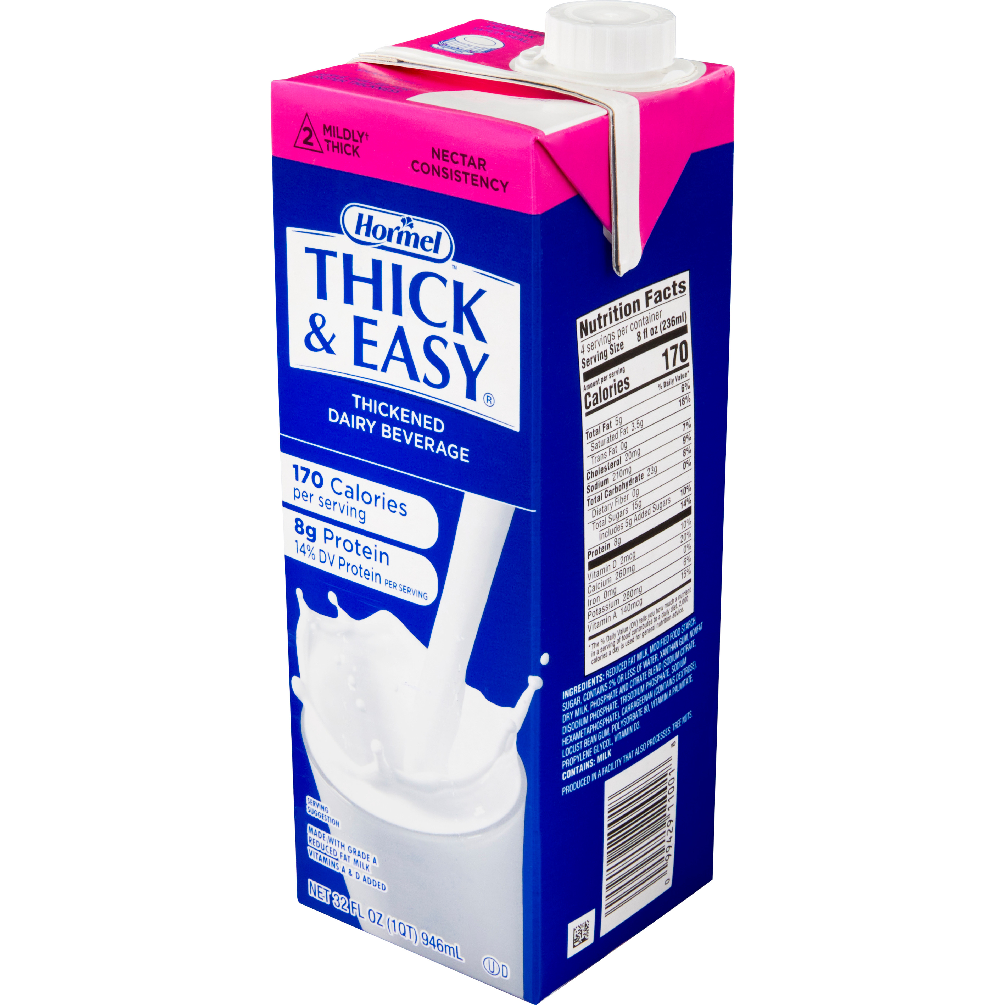 Hormel Thick & Easy Thickened Dairy Beverage, Milk Flavor, Nectar Consistency, 32 oz.