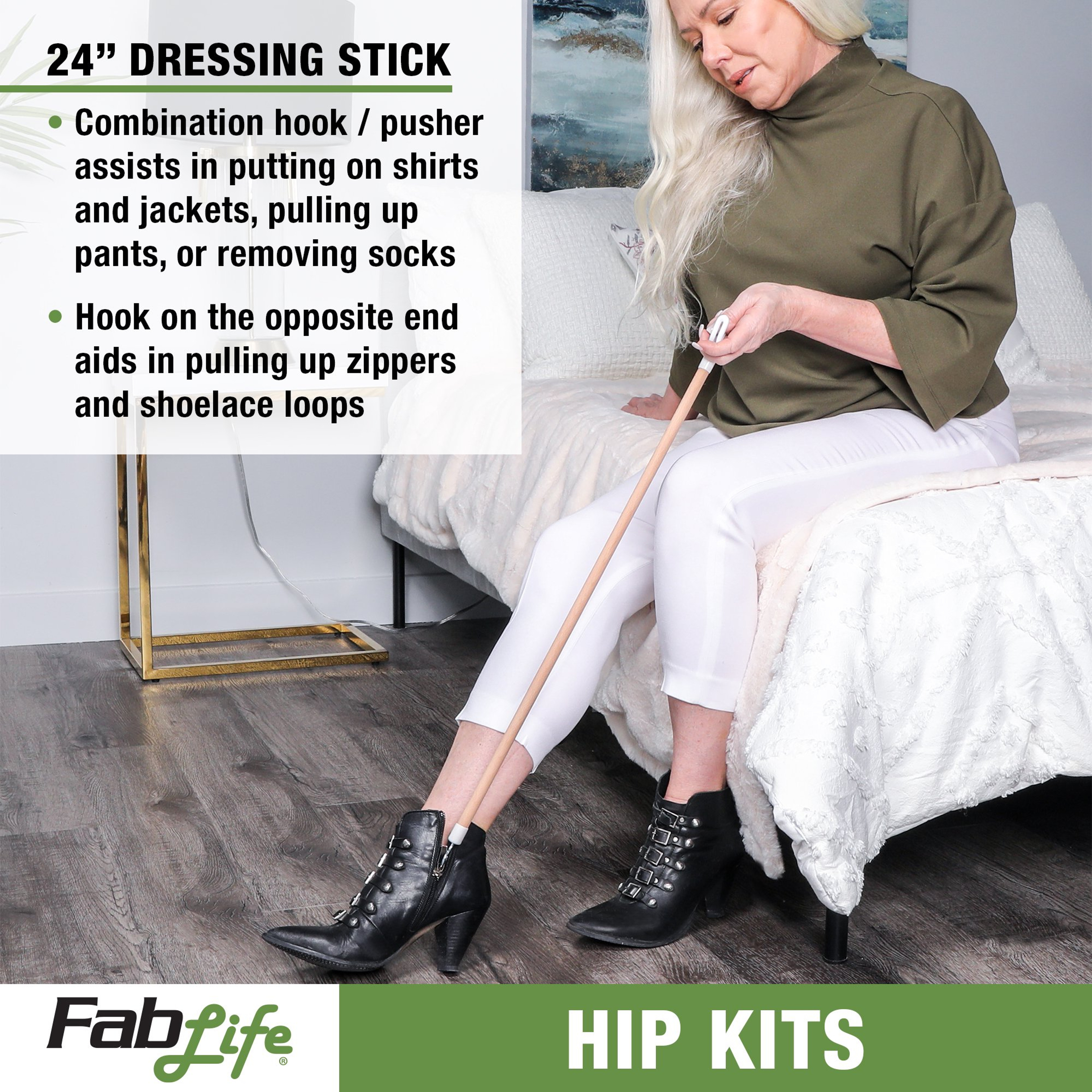 FabLife ADL Hip/Knee Equipment Kit, Reacher, Shoehorn, Dressing Stick & Leg Lifter, 66-0320, 1 Kit