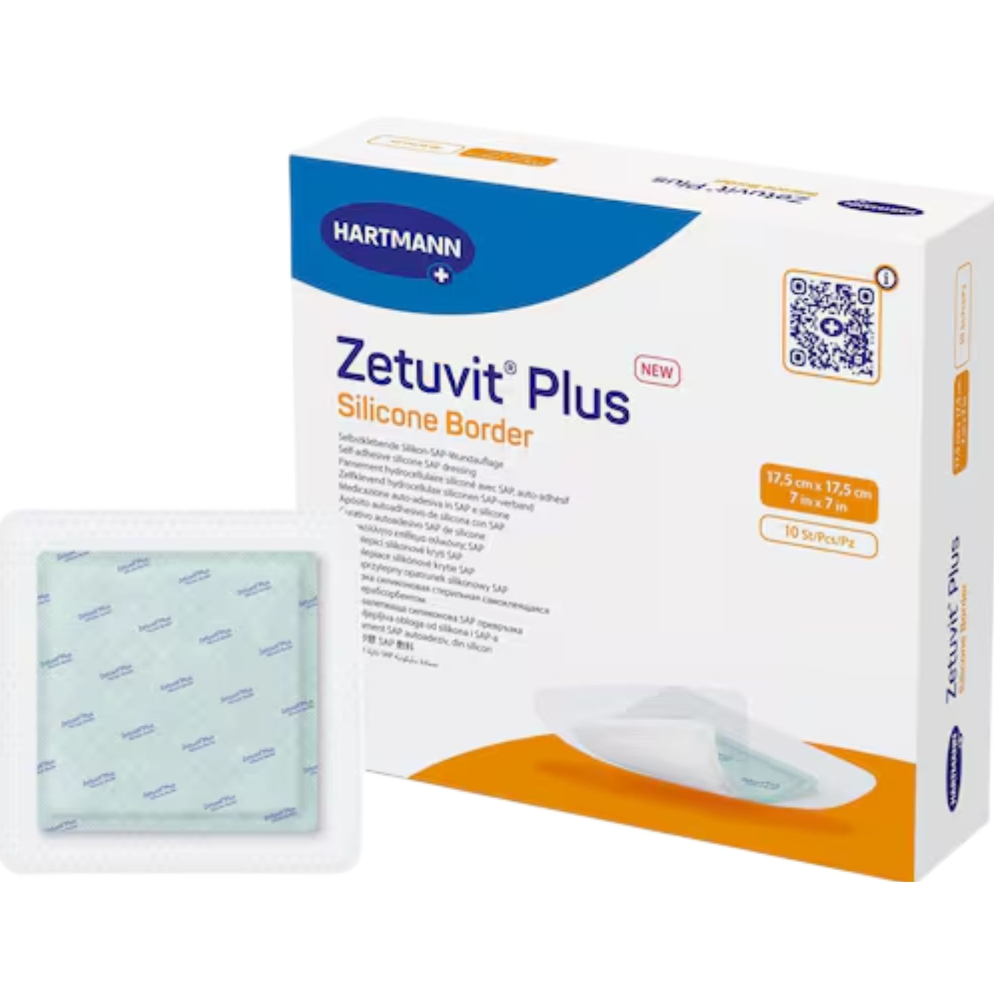 Zetuvit Plus Silicone Border Super Absorbent Dressing, 7 X 7", 413121, Box of 10