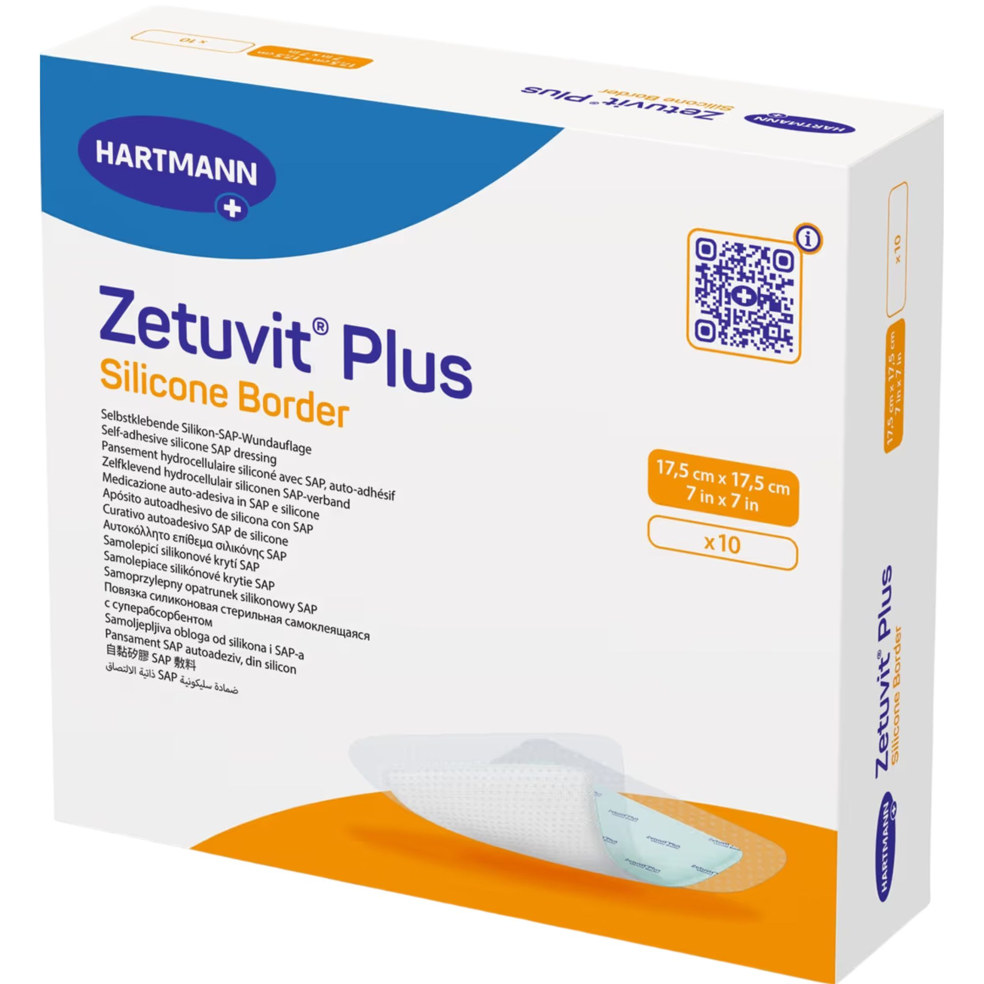 Zetuvit Plus Silicone Border Super Absorbent Dressing, 7 X 7", 413121, Box of 10